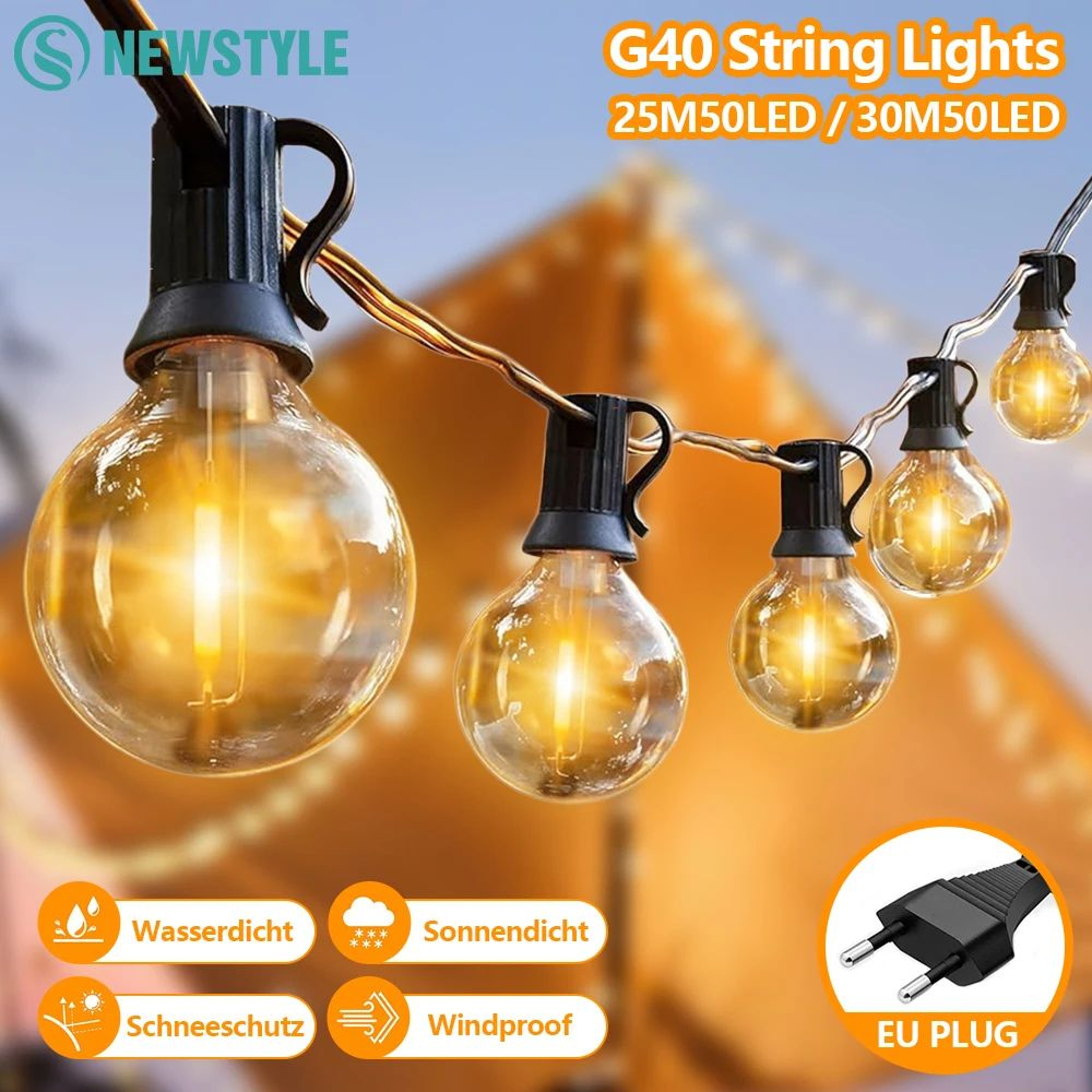 30M G40 Outdoor String Lights With 50 LED Edison Bulbs 0
