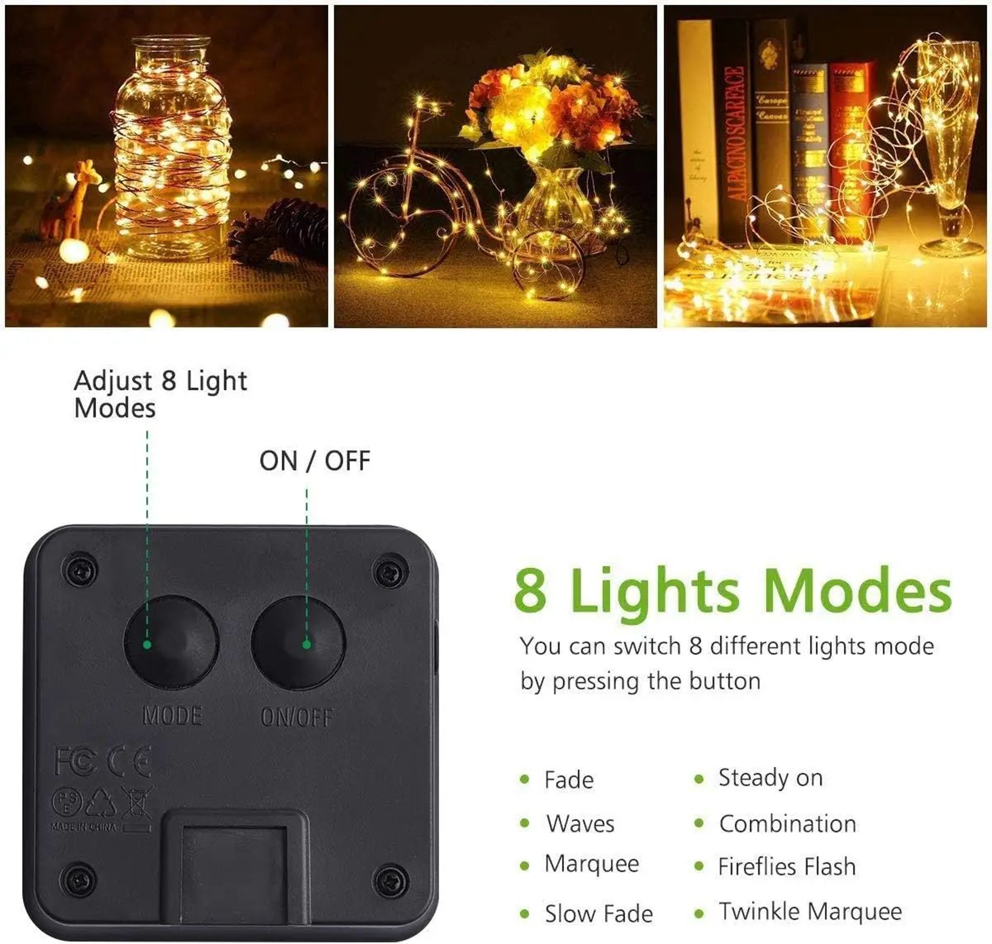 4 Pack Solar String Lights With 8 Modes Waterproof Copper Wire Fairy Lights 4