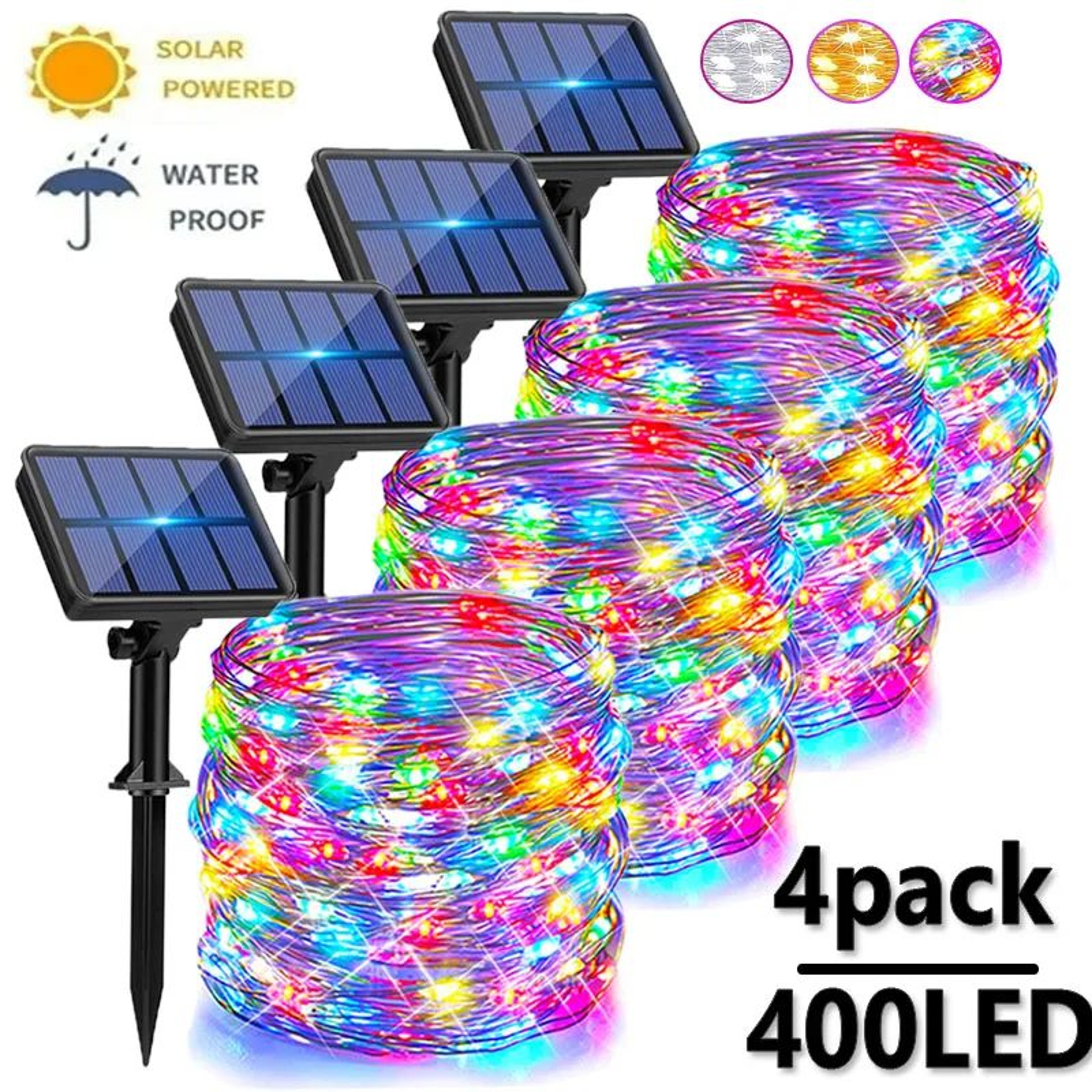 4 Pack Solar String Lights With 8 Modes Waterproof Copper Wire Fairy Lights 8