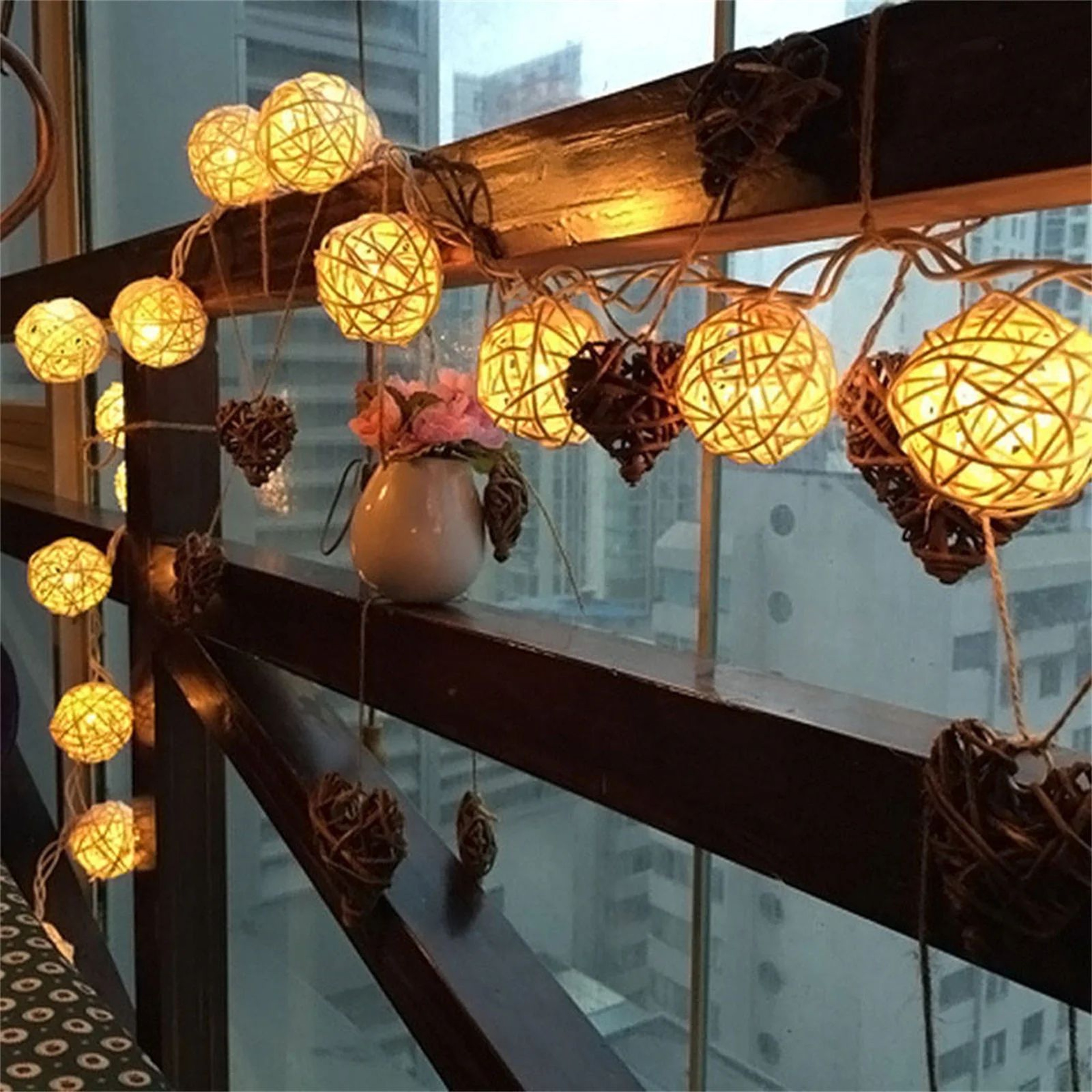 20 LED Rattan Ball String Lights Warm White Battery Powered Fairy Lights 0