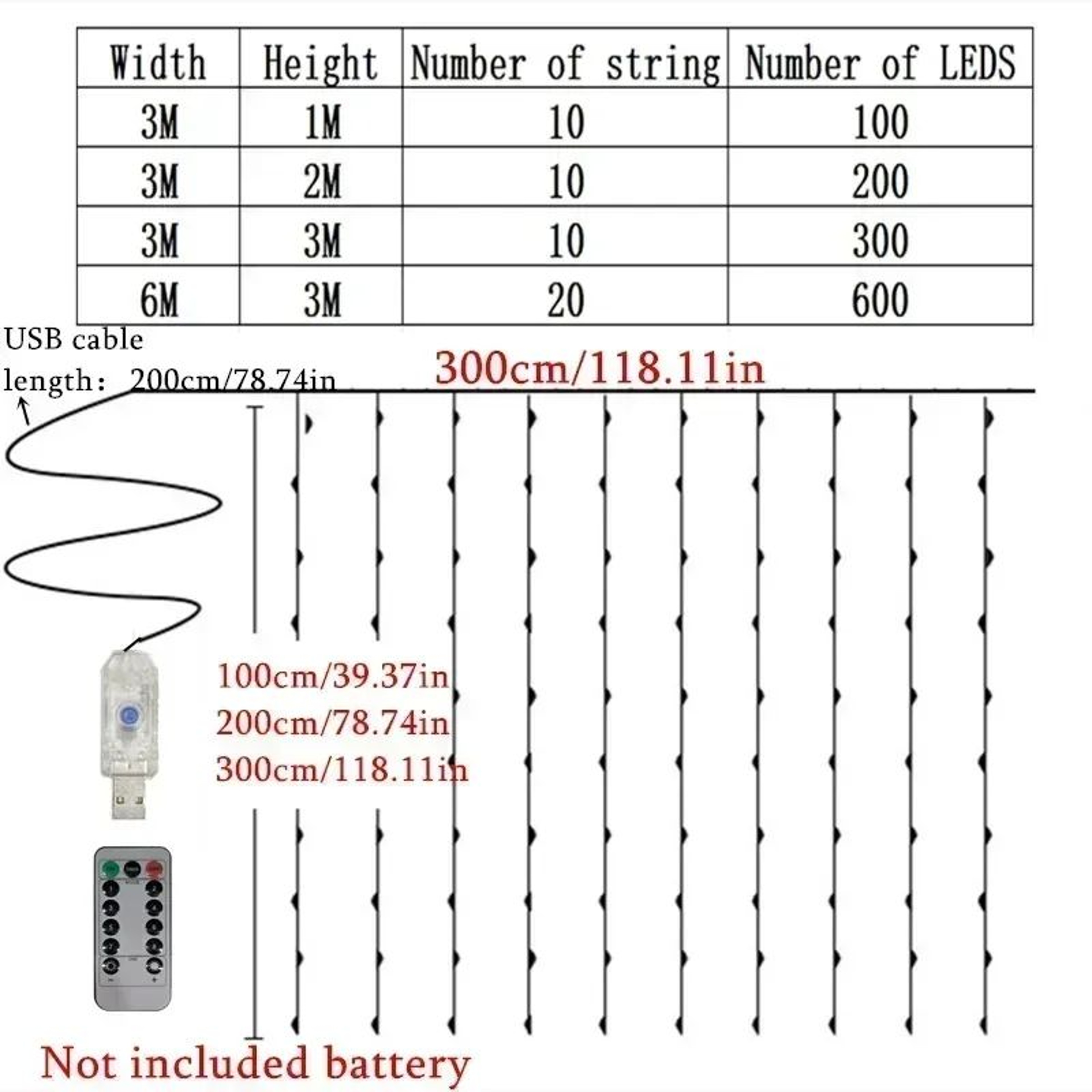 8Mode USB LED Curtain String Lights With Remote For Bedroom Wedding And Holiday Decor 5