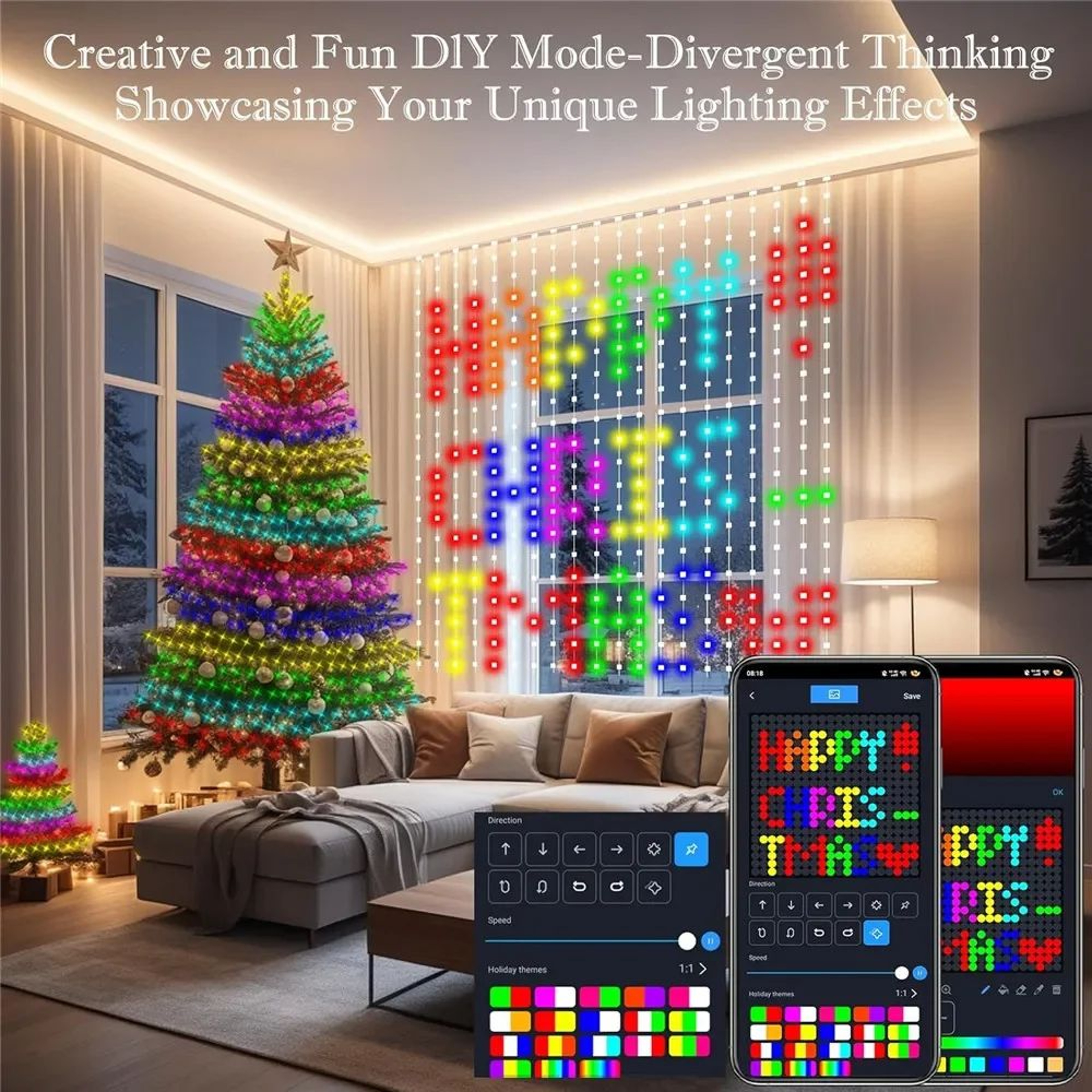 400 LED Smart USB Curtain Lights With App Control Waterproof RGB Fairy Lights 3