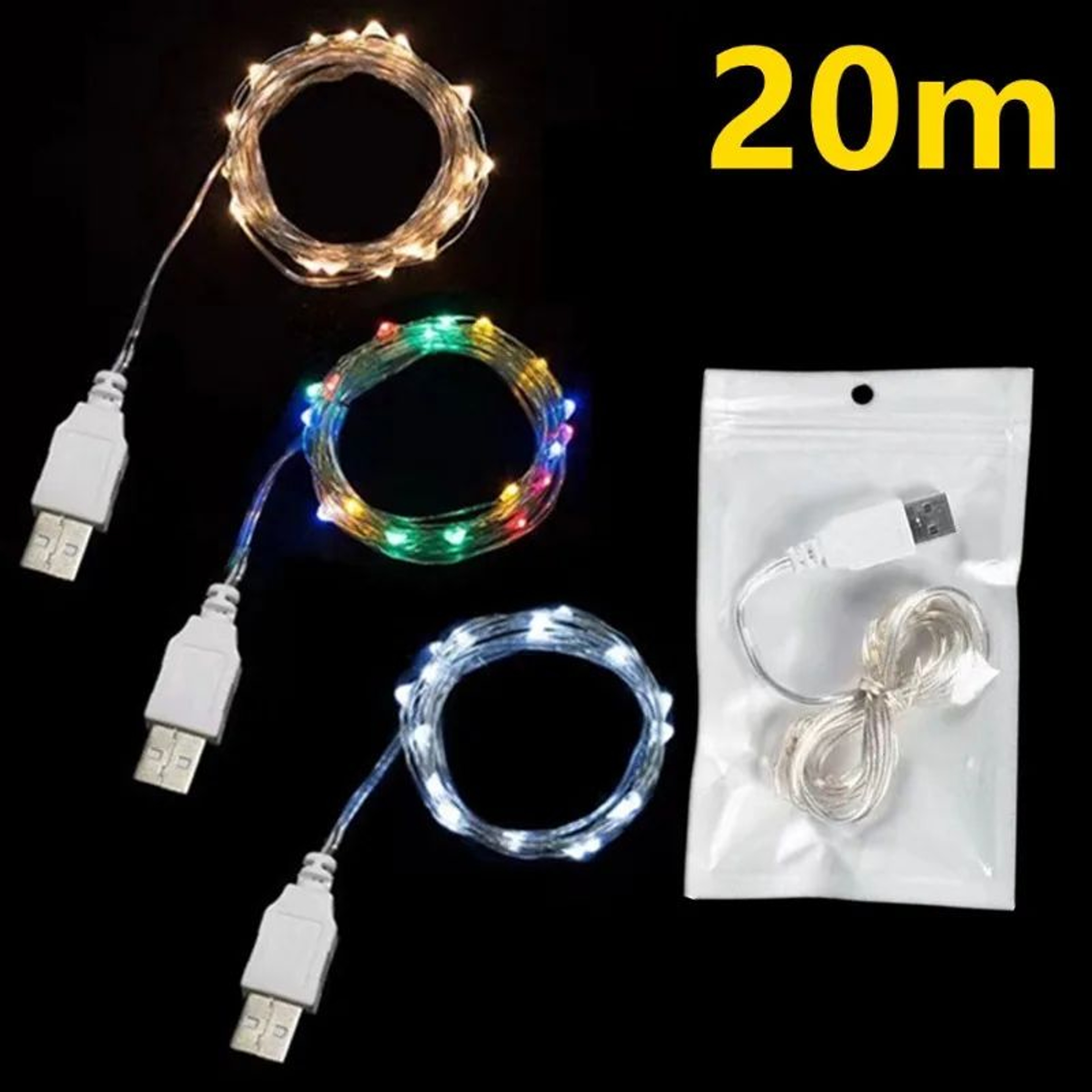 USB Waterproof Copper Wire Fairy String Lights 3M 10M 20M 0