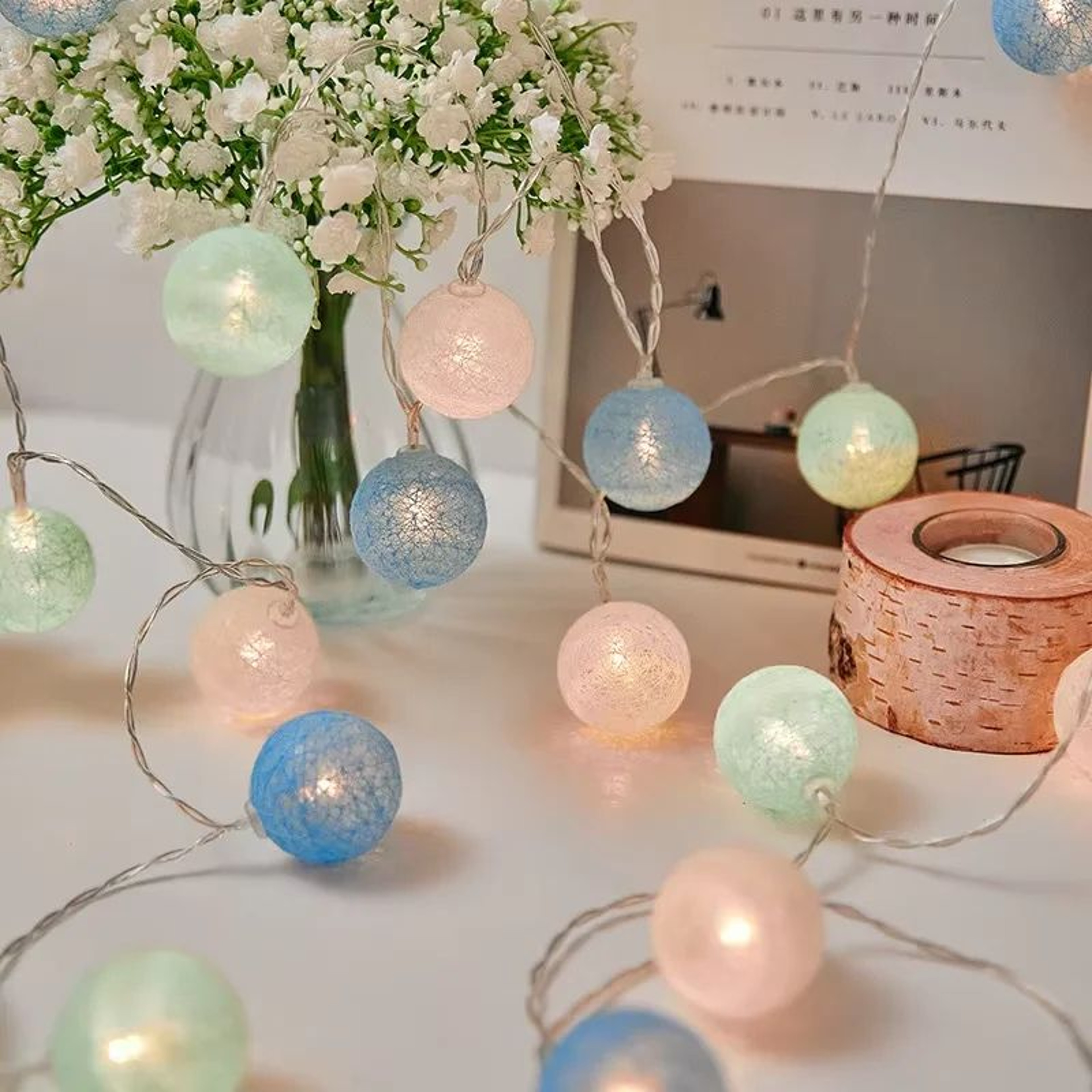CozyGlow Cotton Ball LED Fairy String Lights 0
