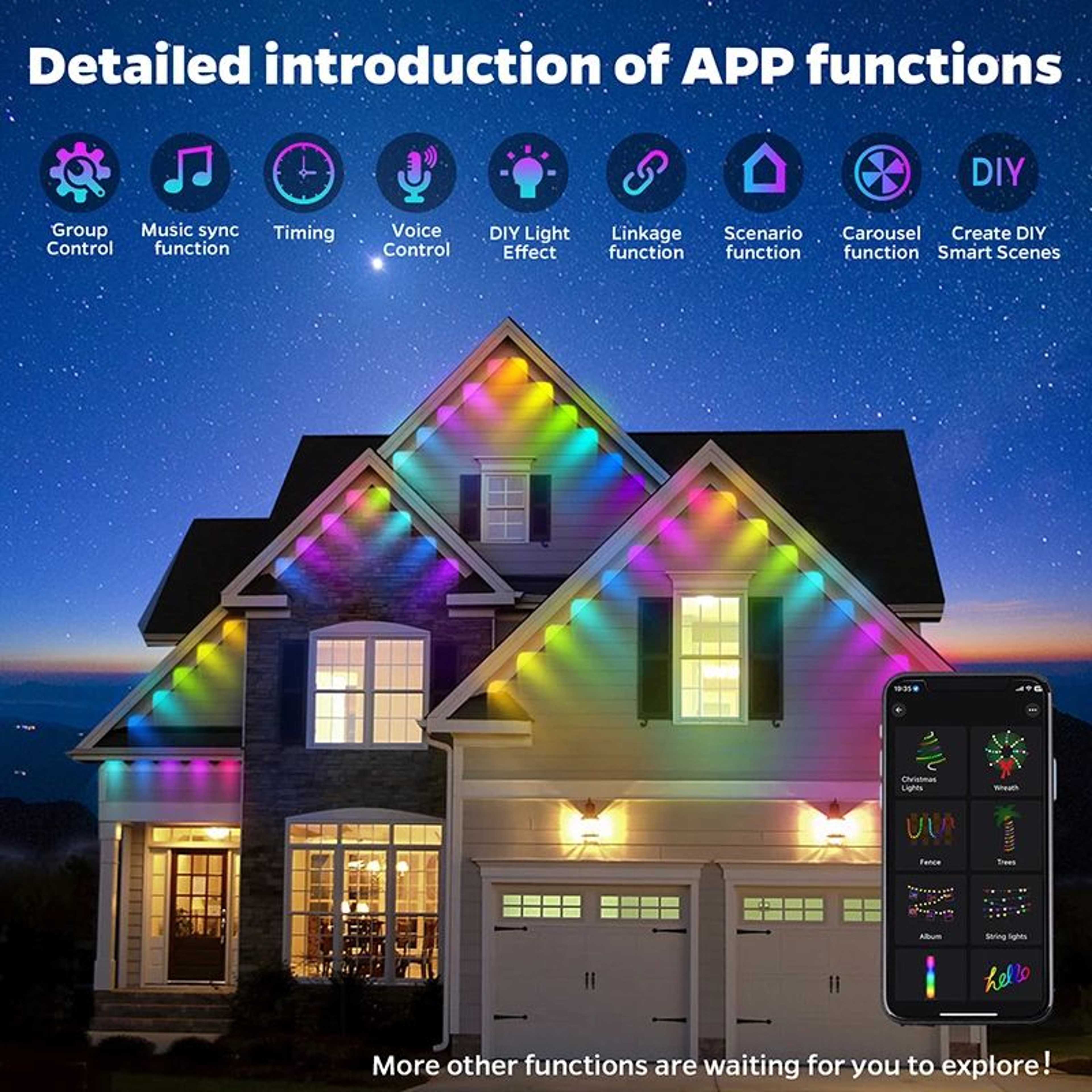 150FT Smart Permanent Outdoor Eave Lights With App And Remote Control 2