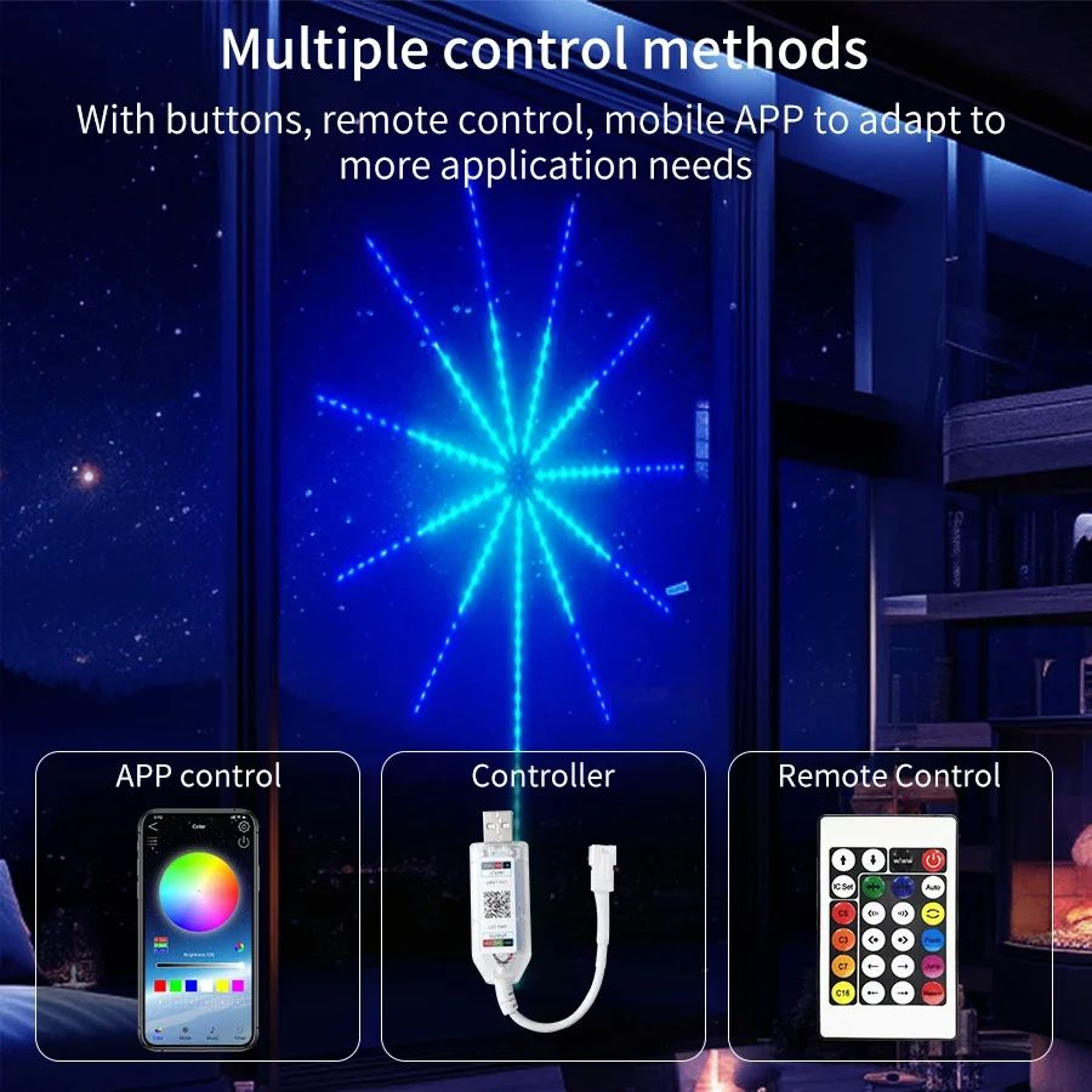 RGBIC Firework LED String Lights USB 5V Music Sync Party Decor 1