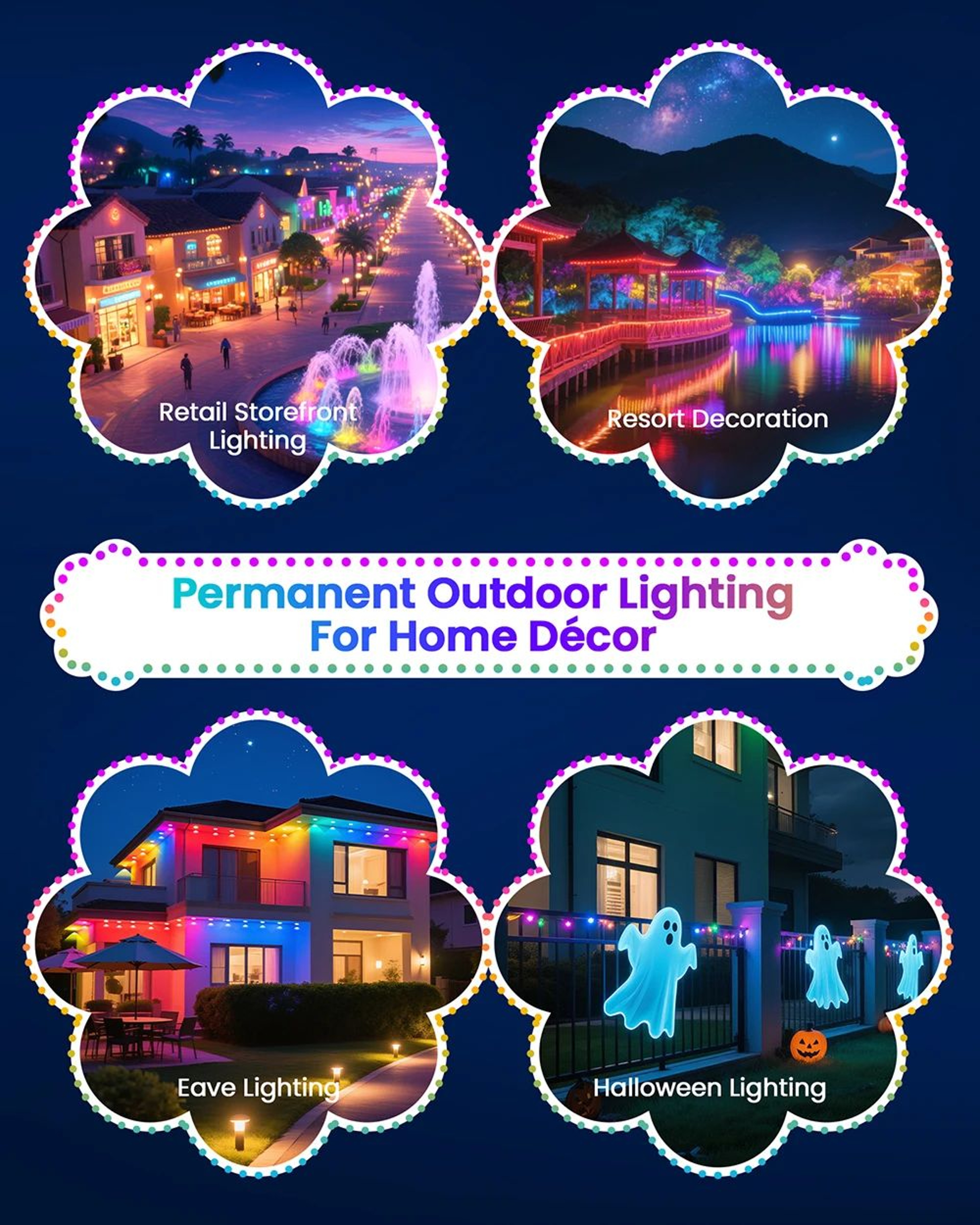 Smart RGBCCT Permanent Outdoor Eaves Lights With Bluetooth Remote IP67 5