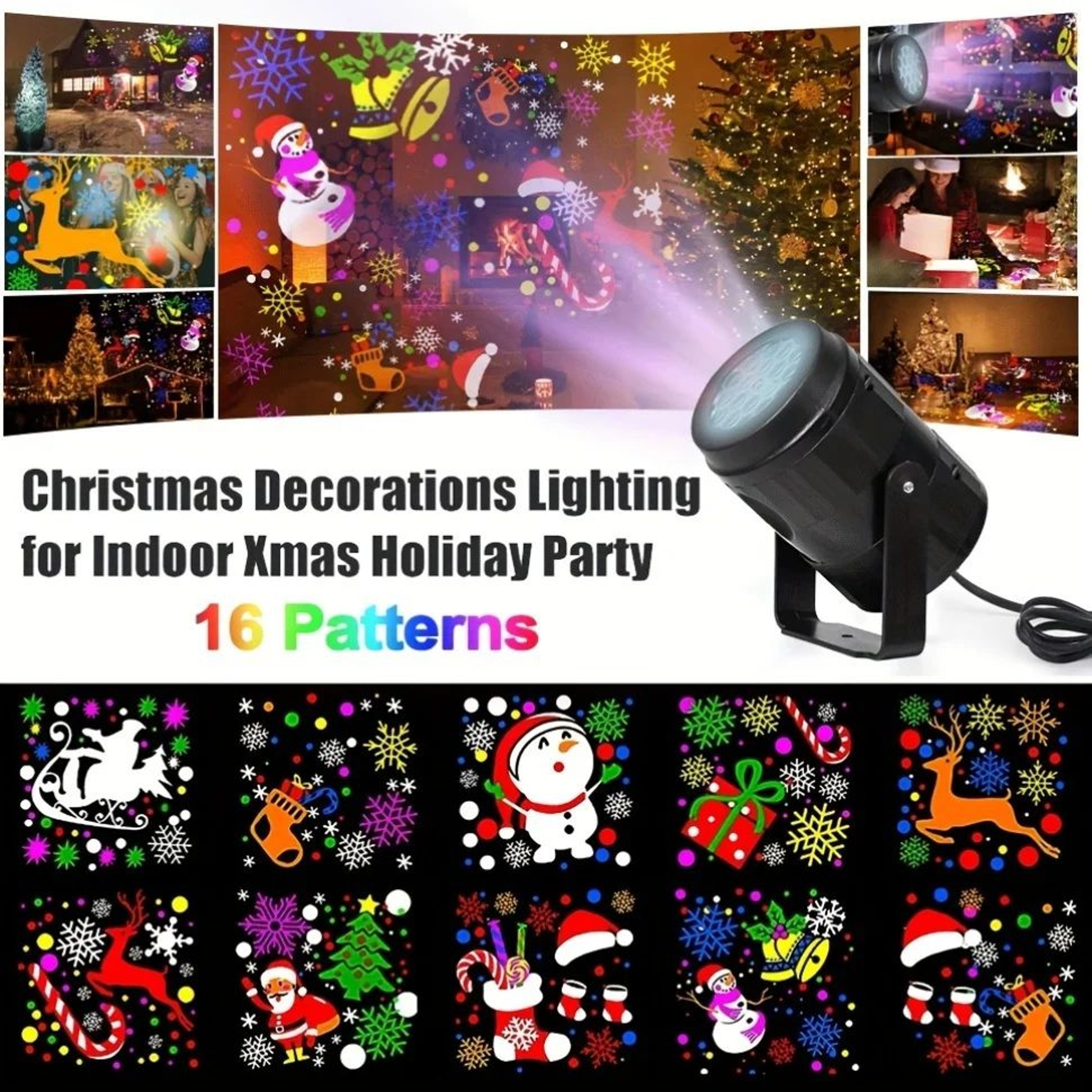 16 Pattern USB Christmas Projector Light With Santa And Snowflake Effects 1