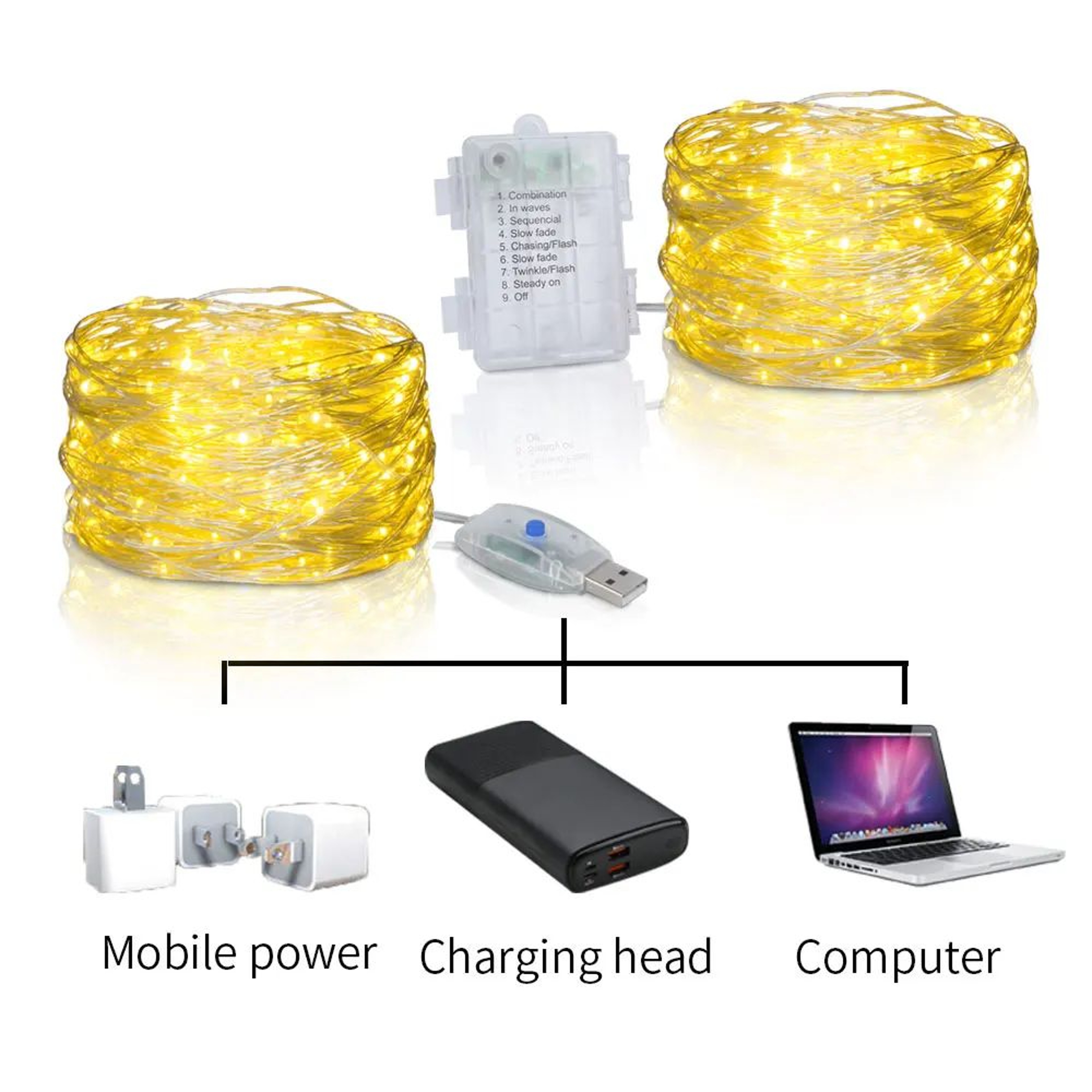 Silver Wire LED Fairy String Lights With Remote USB Or Battery Powered 5M 10M 20M 1