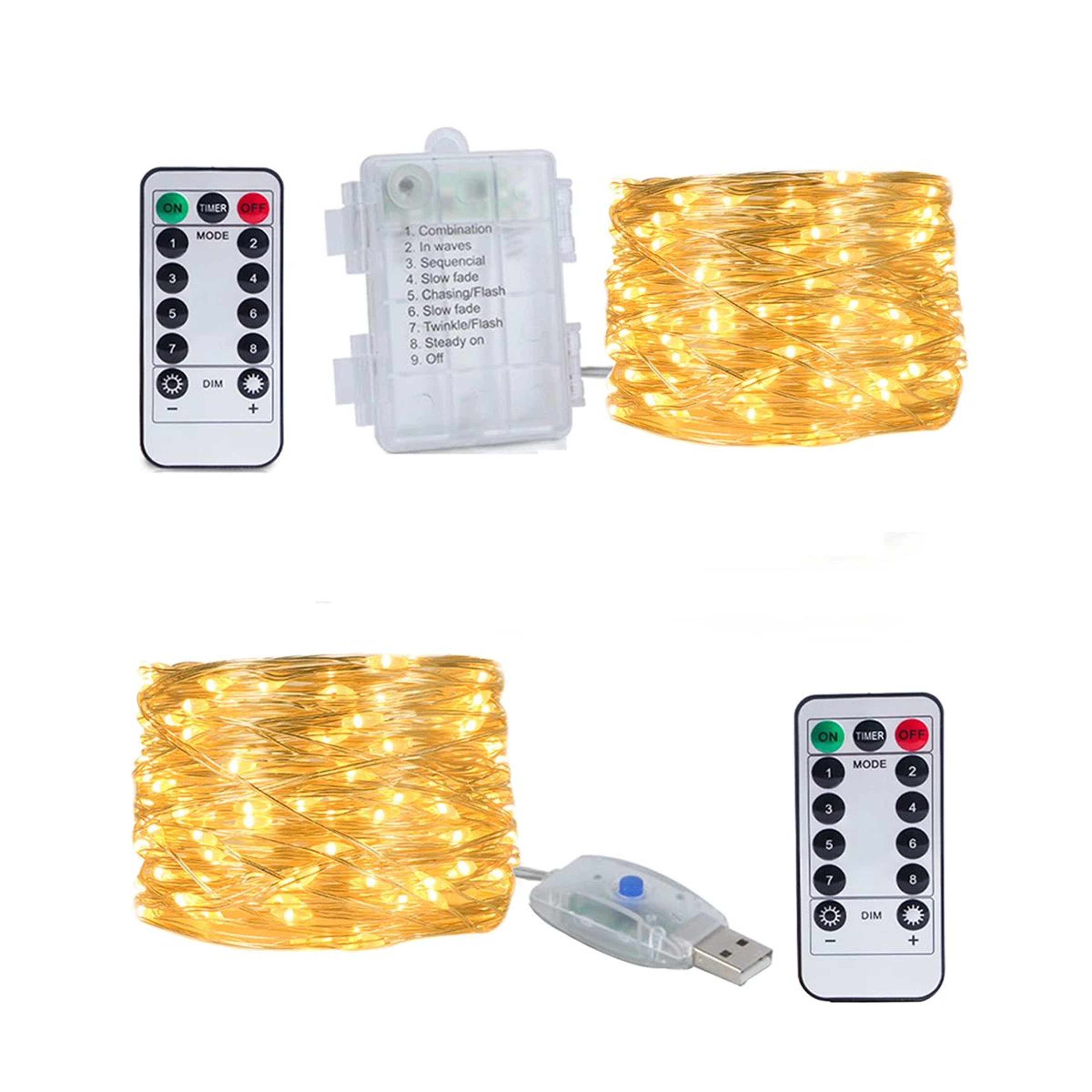 Silver Wire LED Fairy String Lights With Remote USB Or Battery Powered 5M 10M 20M 7