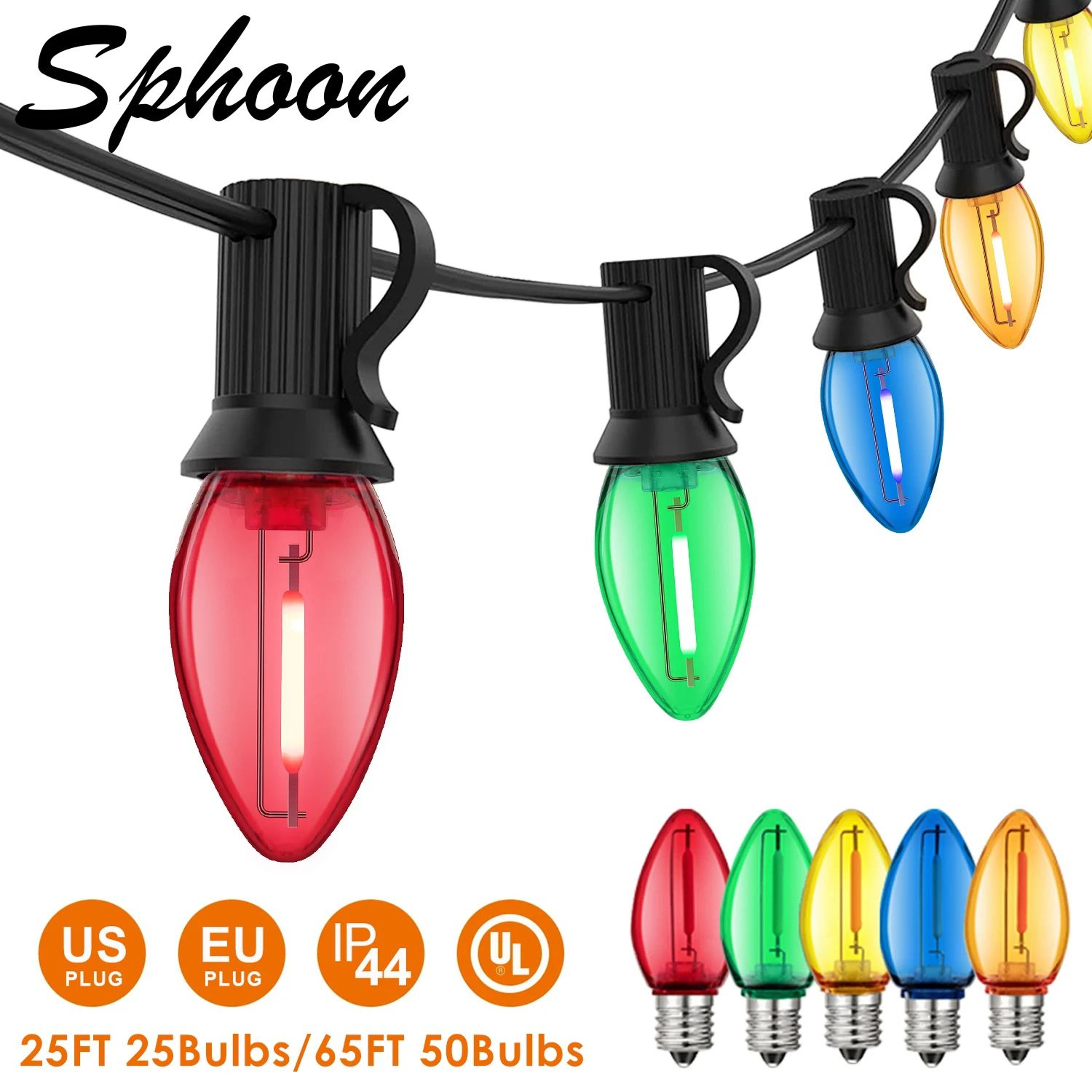 C7 Multicolor Outdoor String Lights 2565 FT Shatterproof Patio Garland 0