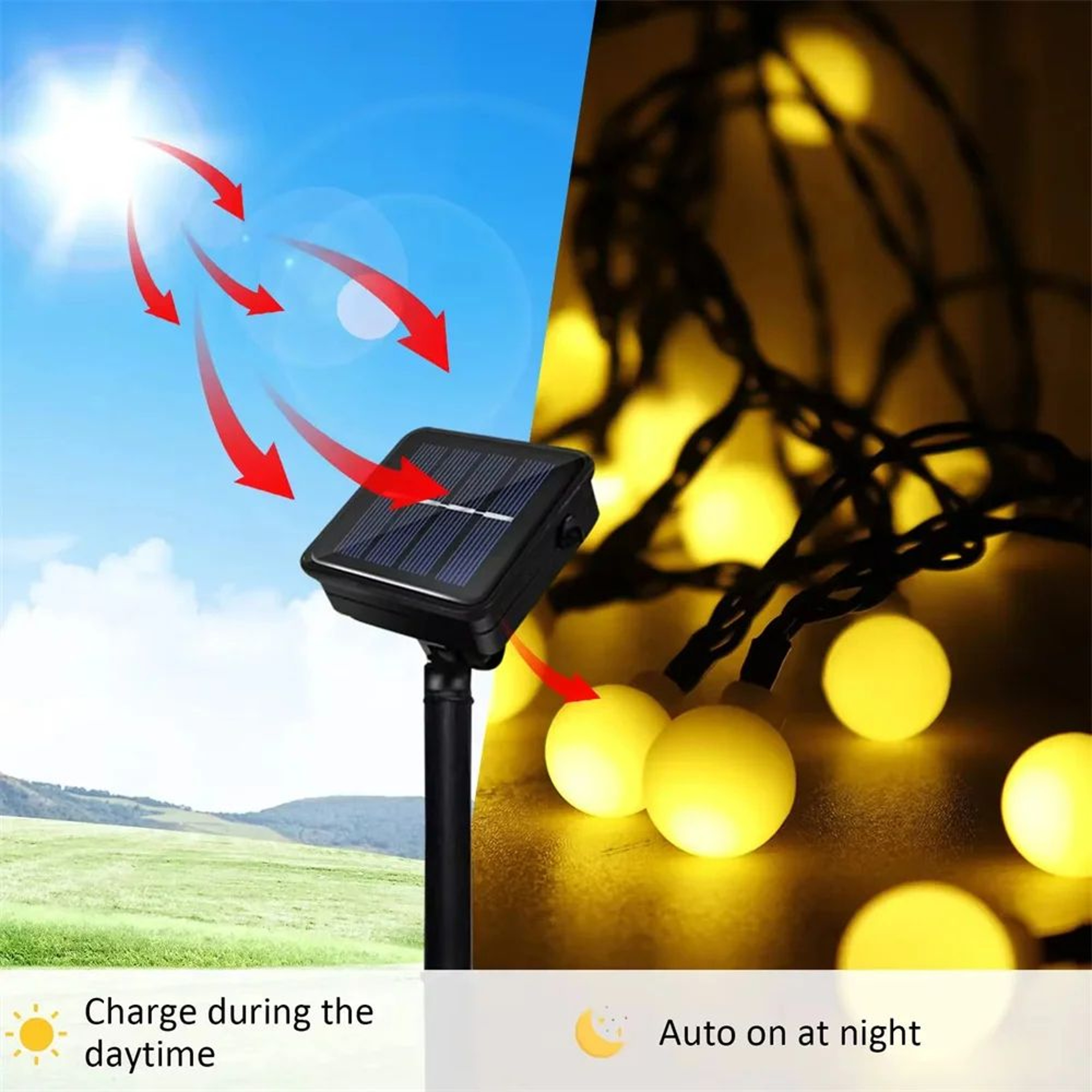100 LED Frosted Globe Solar String Lights IP65 Waterproof With 8 Modes 1