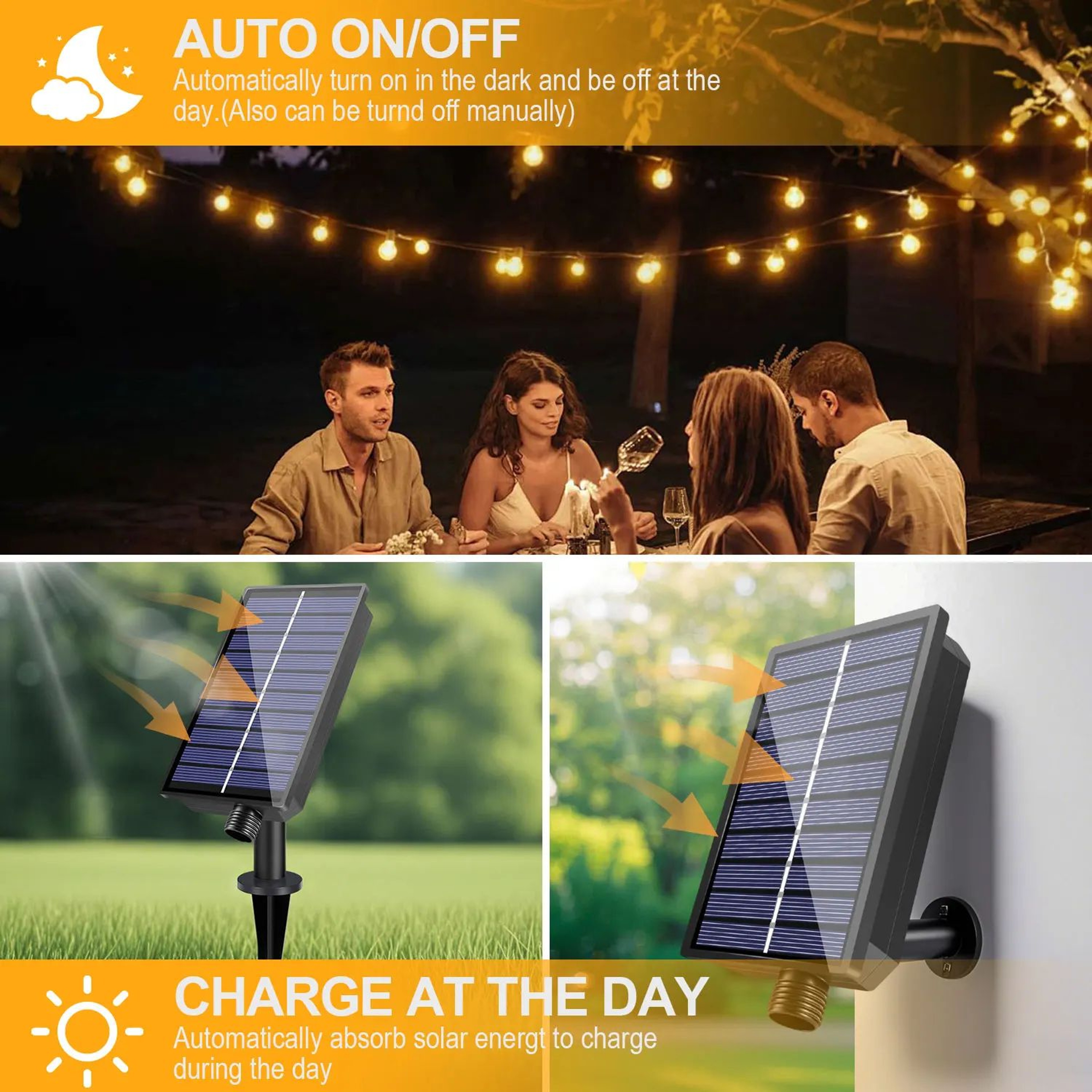 G40 Shatterproof Solar String Lights With USB Charging And Remote 5