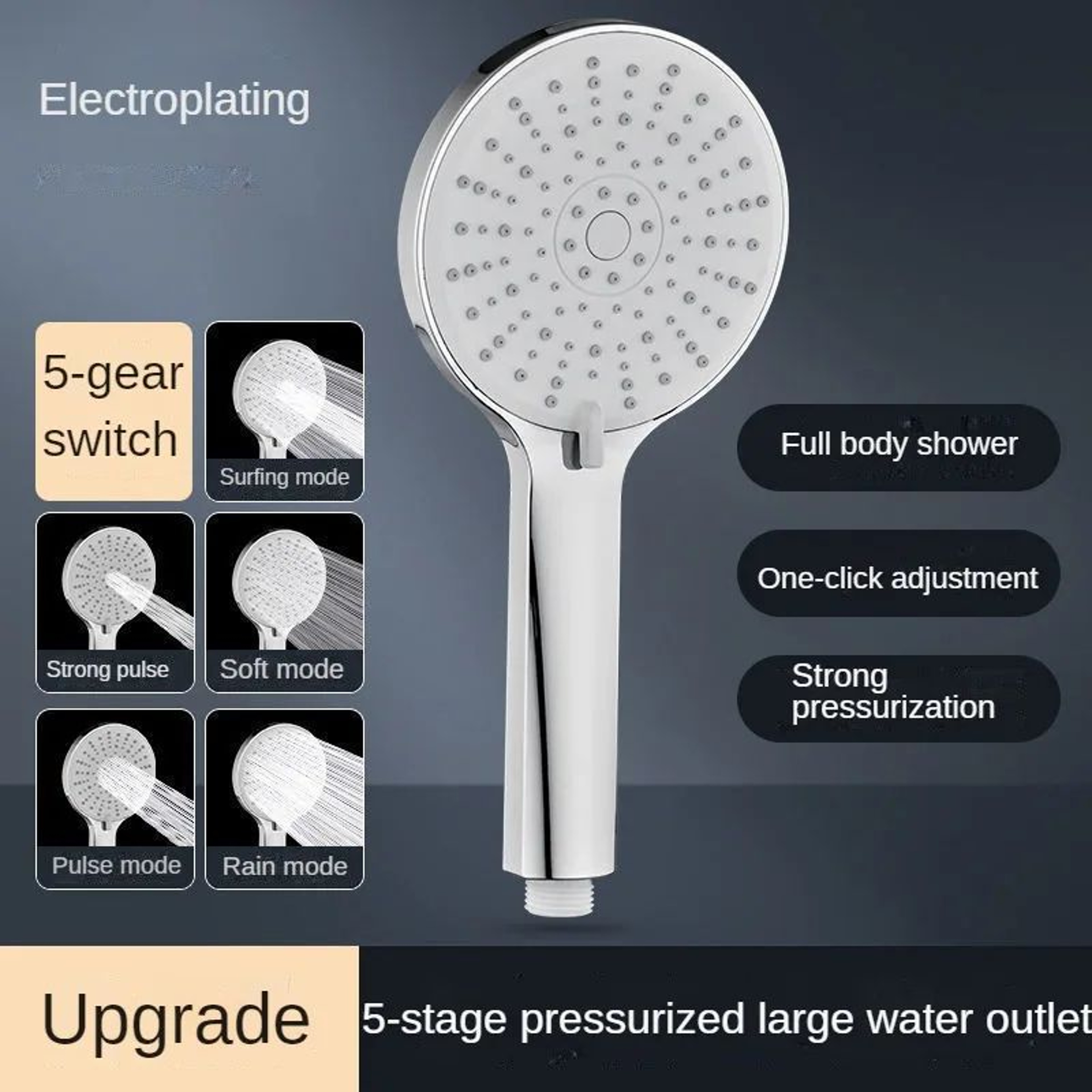 5Mode High Pressure Rain Shower Head With Large Panel 1
