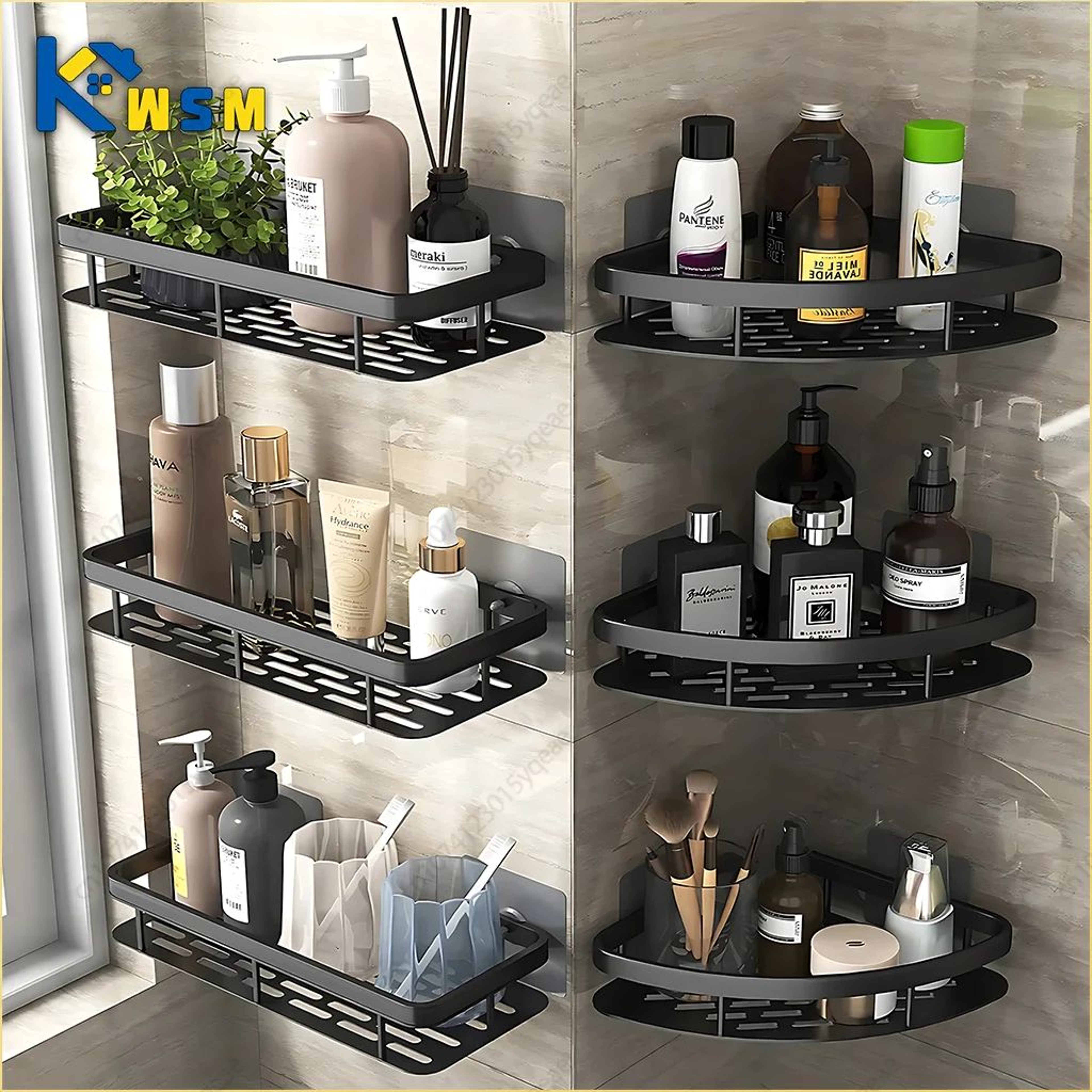 No Drill Aluminum Bathroom Corner Shelf Shower Organizer 0