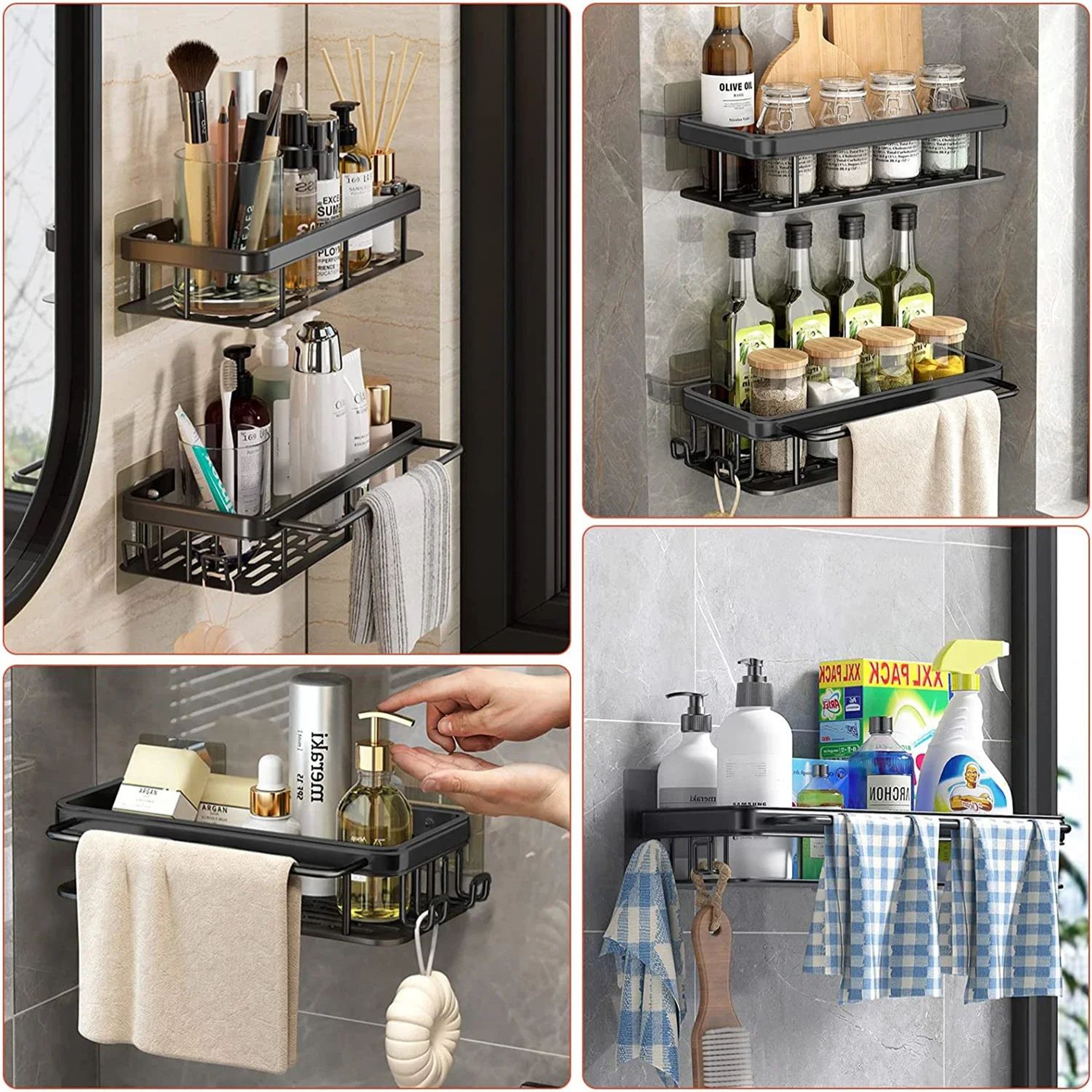 No Drill Aluminum Bathroom Corner Shelf Shower Organizer 2