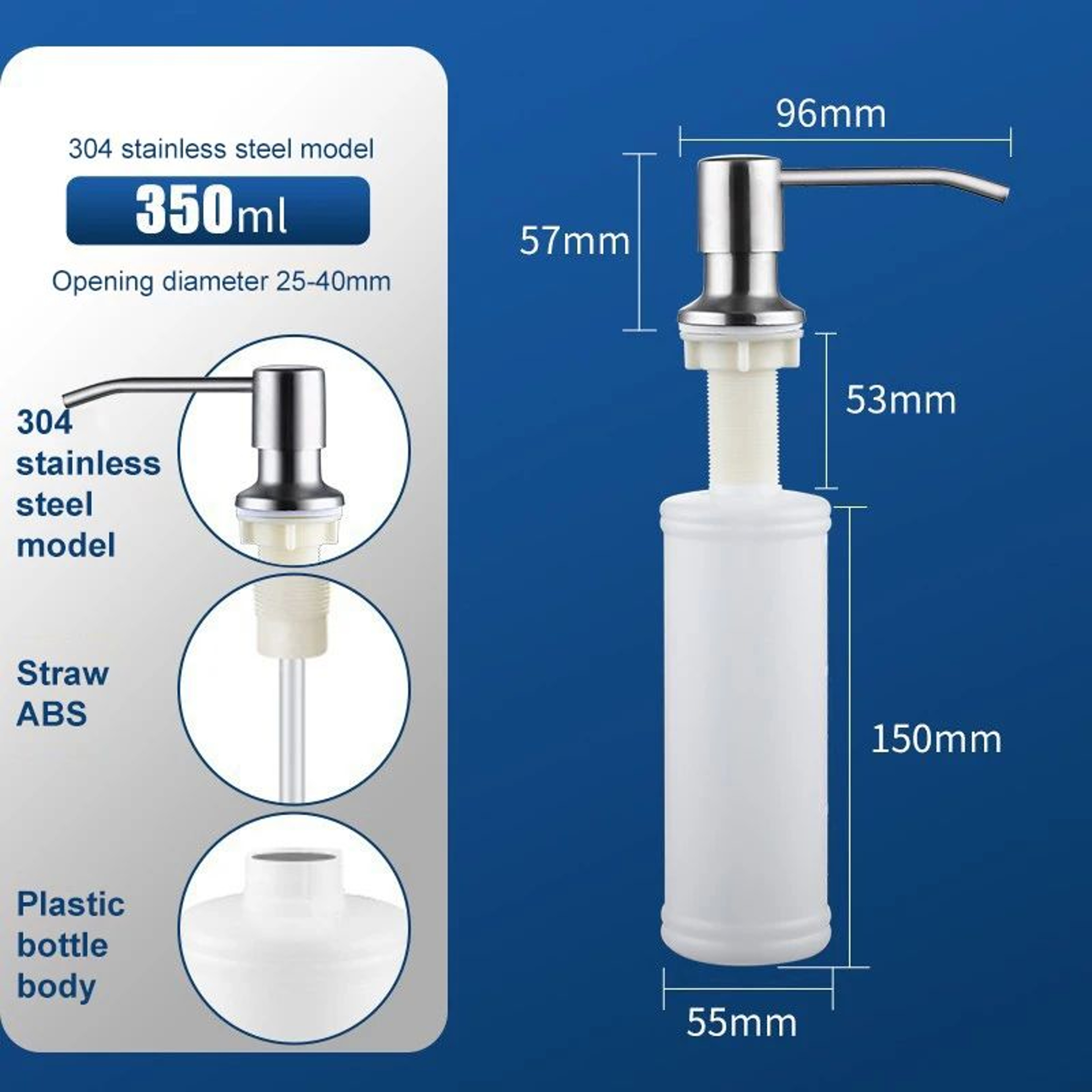 2PCS Stainless Steel Soap Dispenser Pump Replacement Set 6