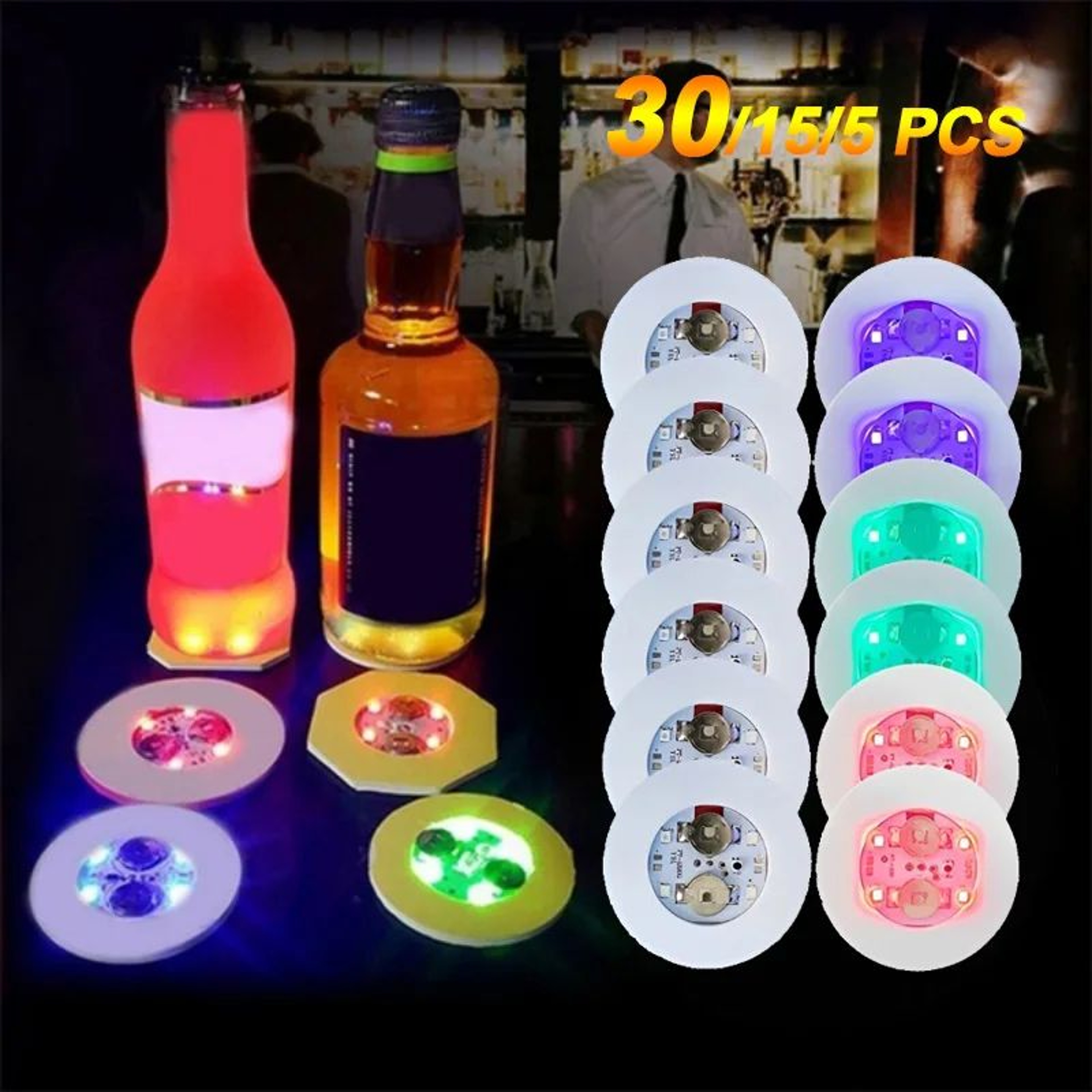 LED Coaster Lights For Bottles And Drinks 51030PCS Party Bar Decor 0