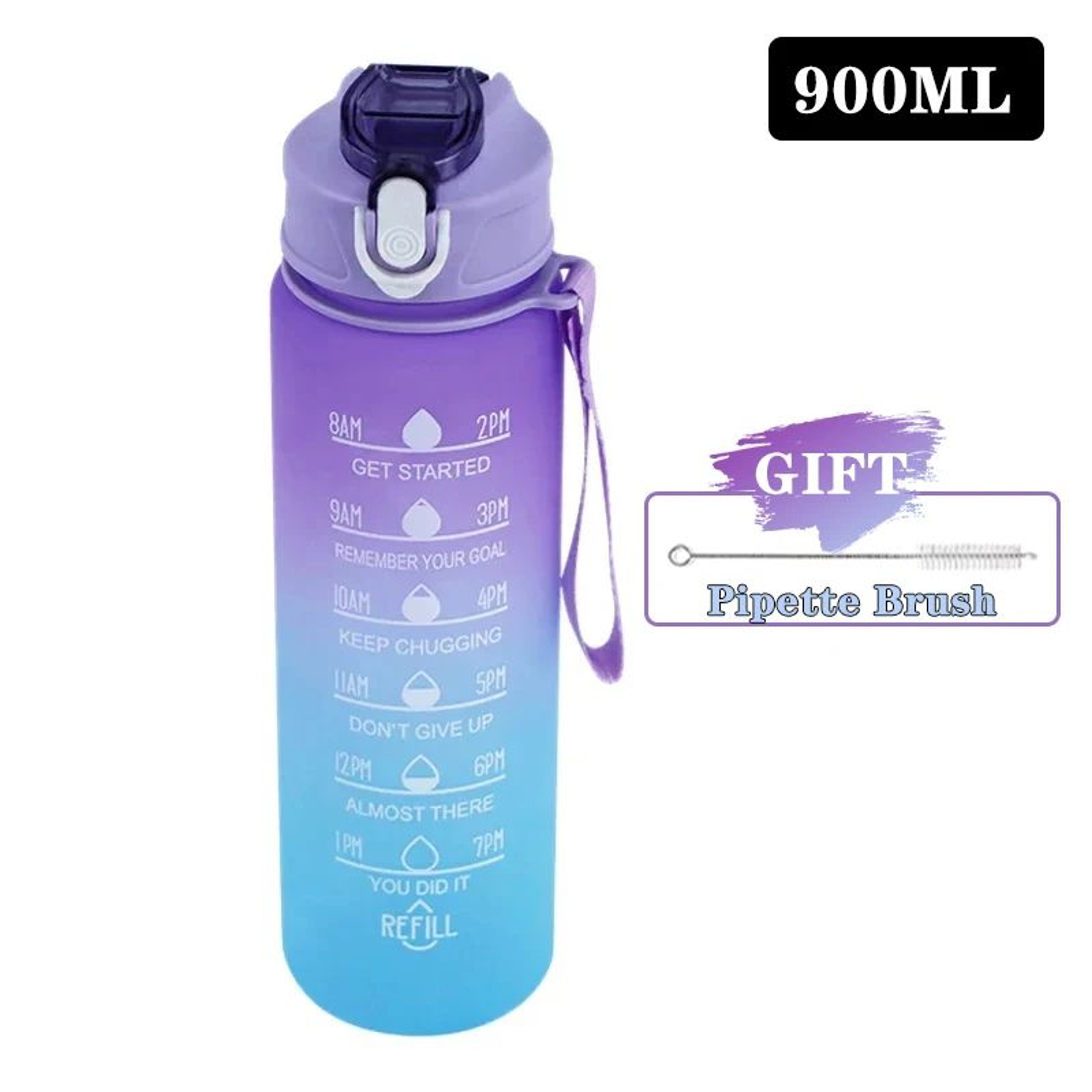 Gradient Motivational Water Bottle With Time Marker And Straw 9001000mL 8