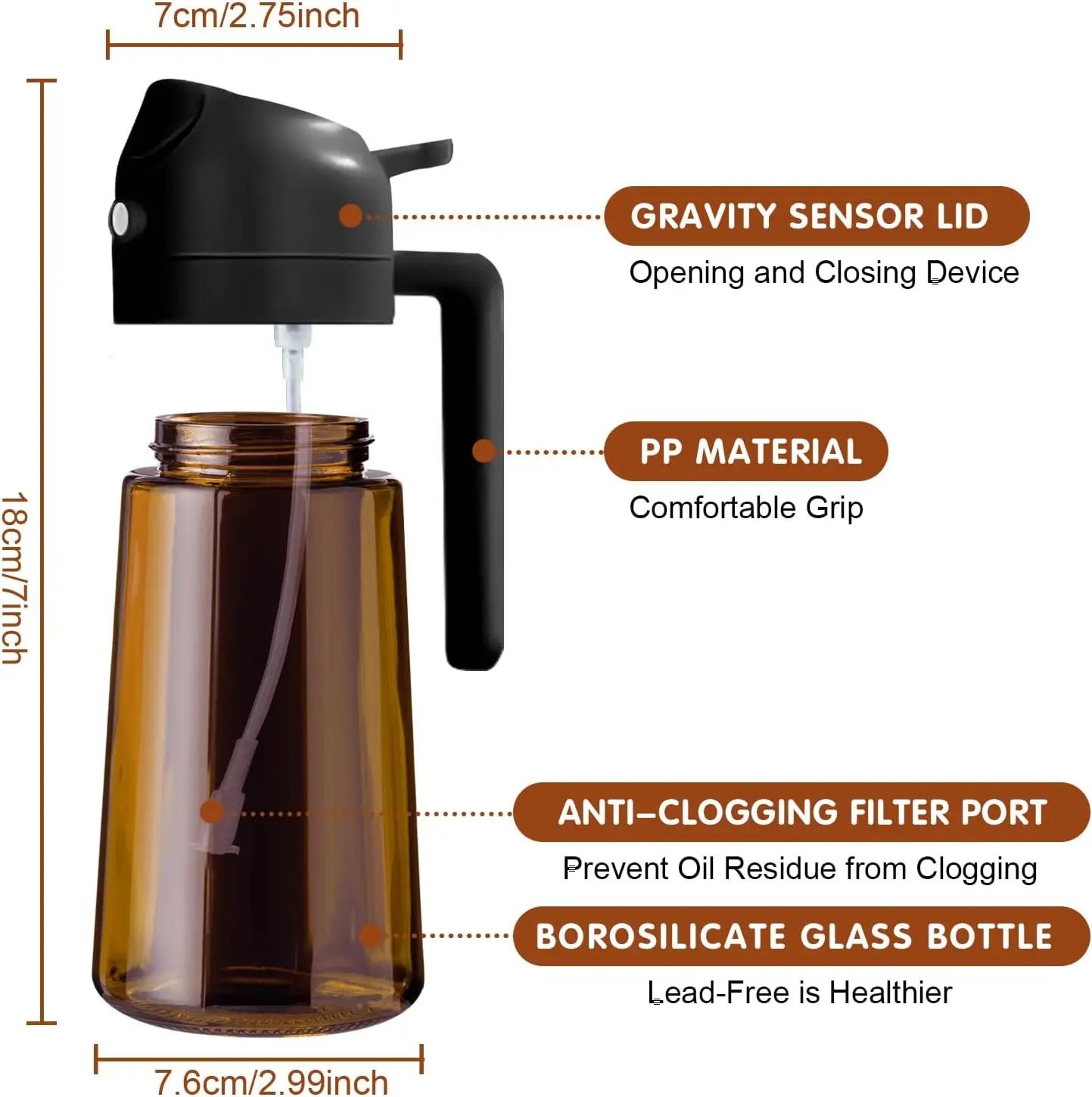 470ml Amber Glass 2in1 Olive Oil Sprayer And Dispenser 5
