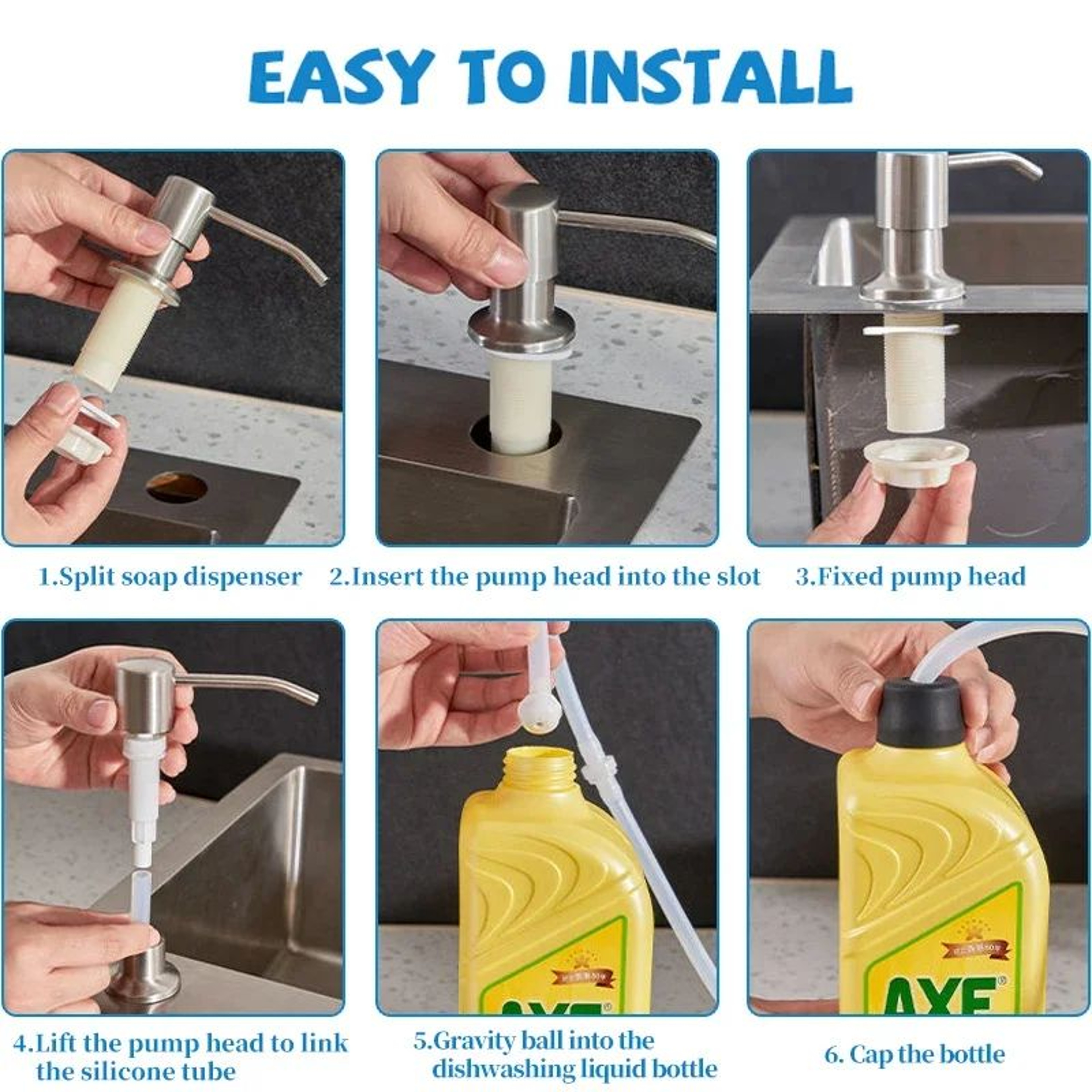 Stainless Steel Kitchen Sink Soap Dispenser Pump 4