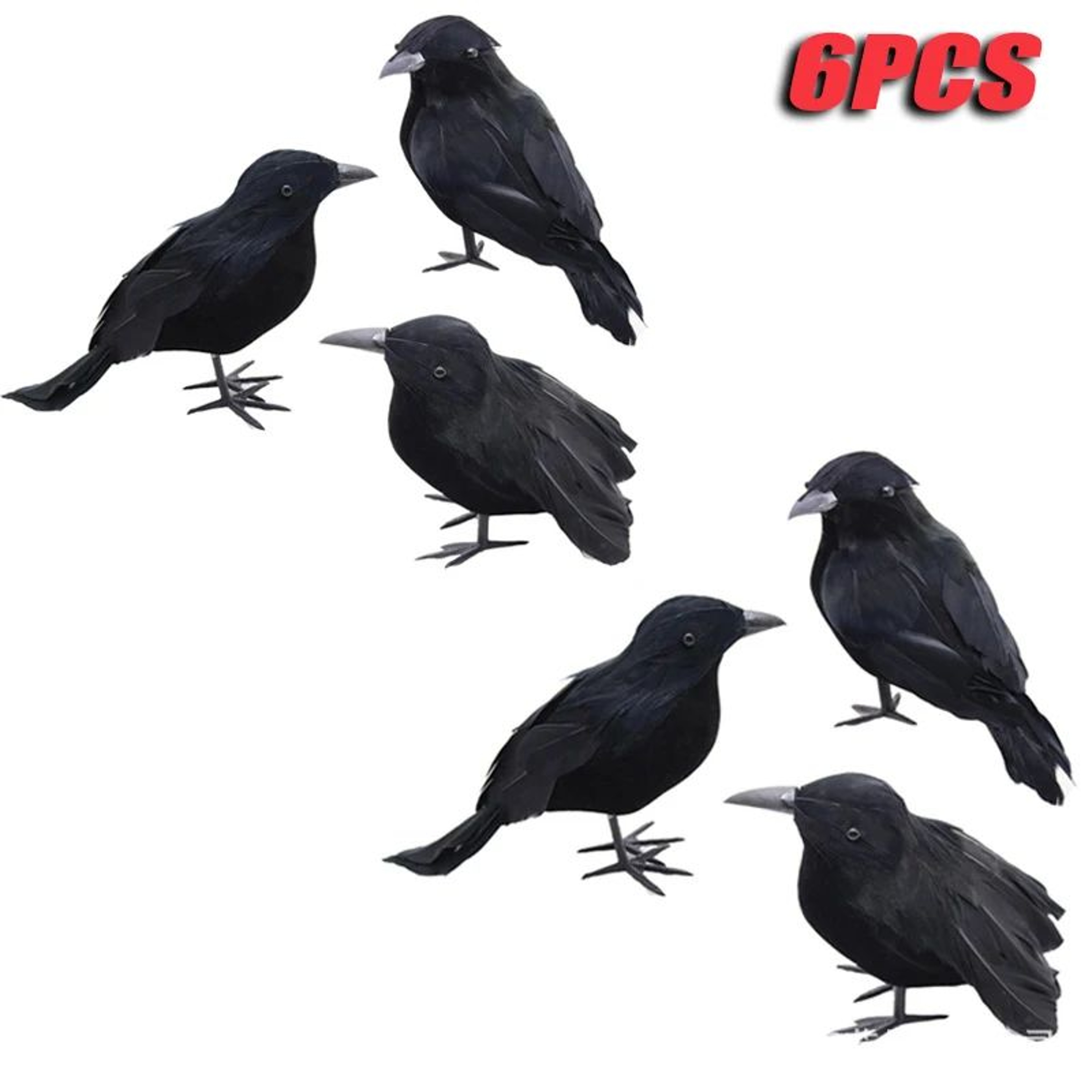 6PCS Realistic Black Feather Crow Halloween Decorations 6