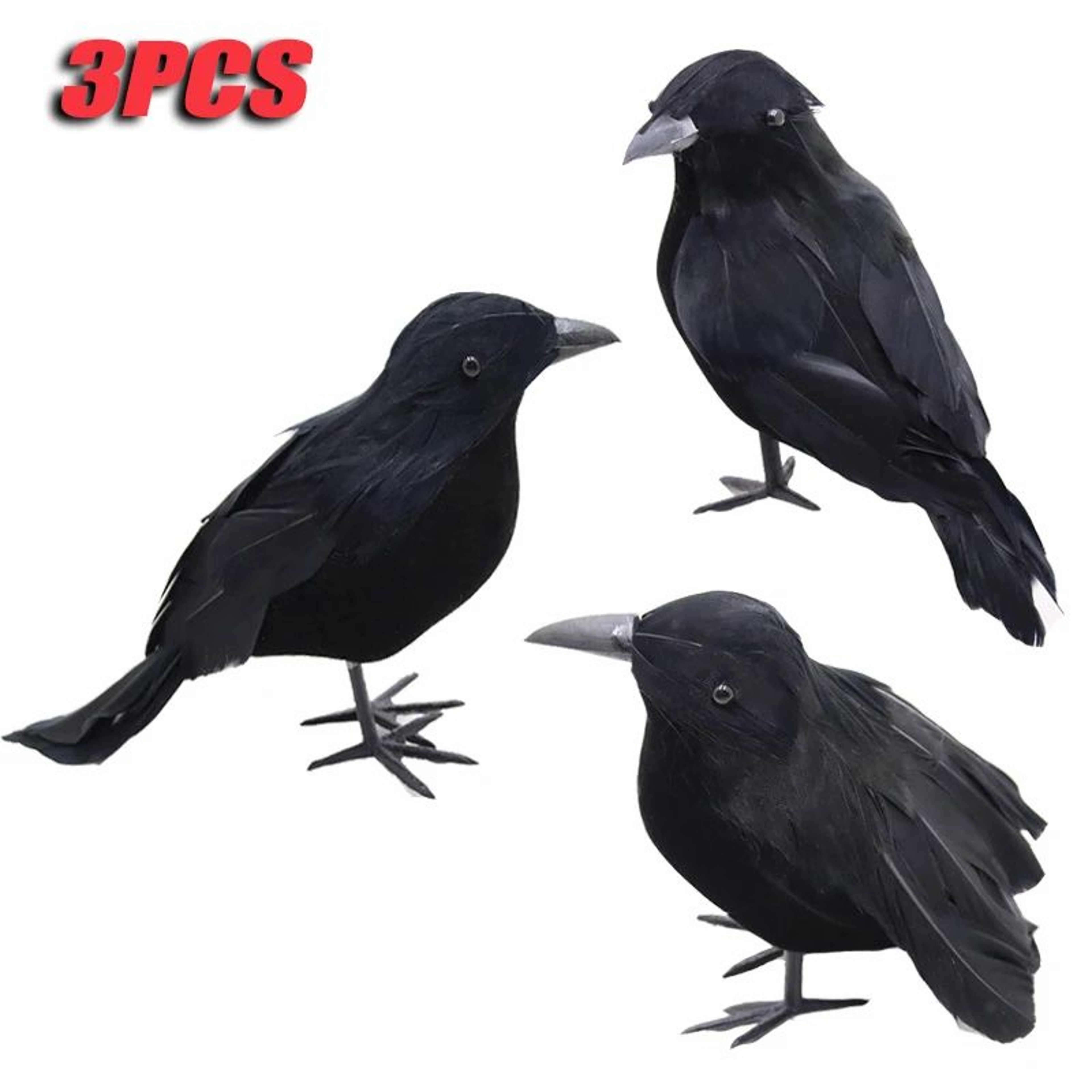 6PCS Realistic Black Feather Crow Halloween Decorations 11
