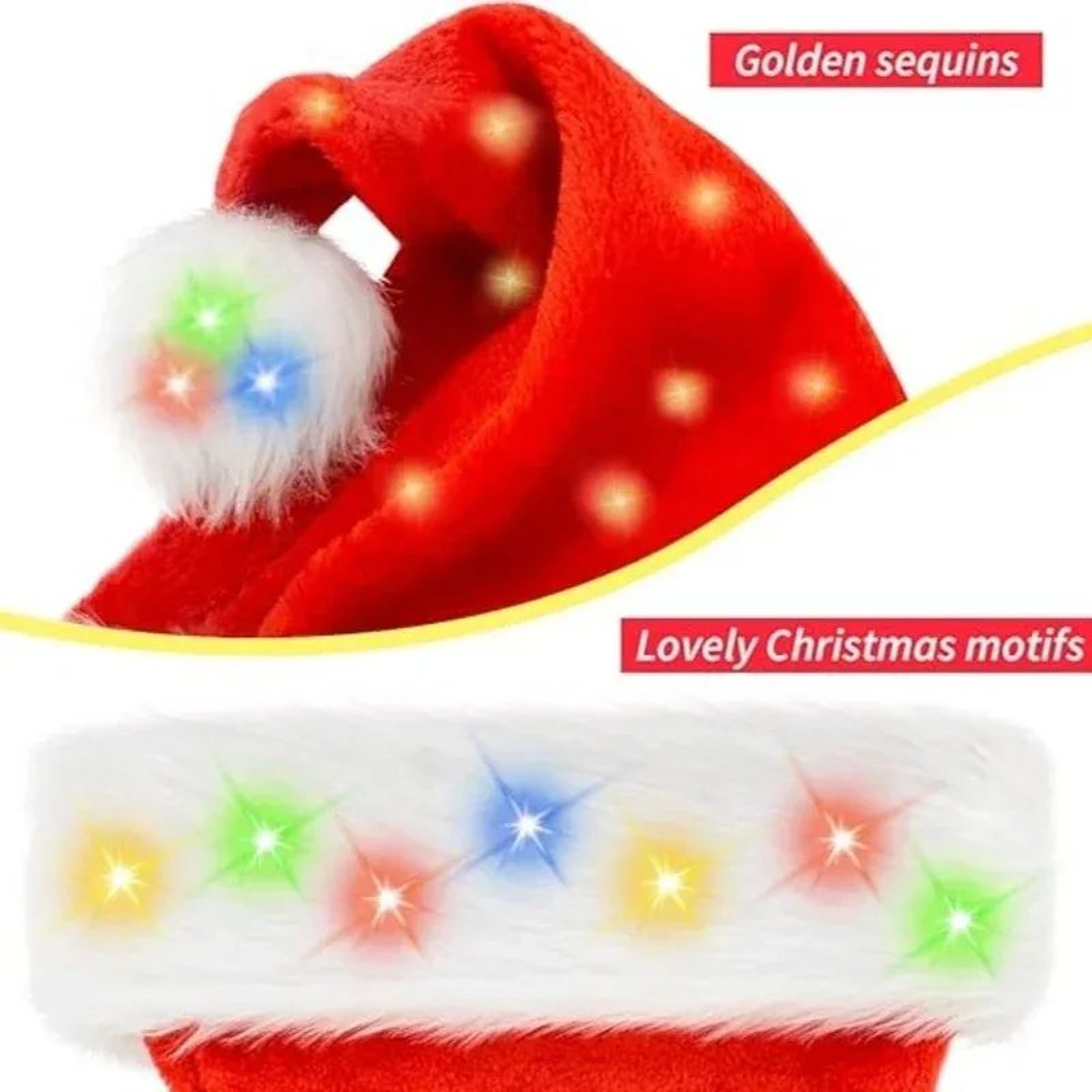 LED Light Up Plush Santa Hat For Adults And Kids 124PCS 1