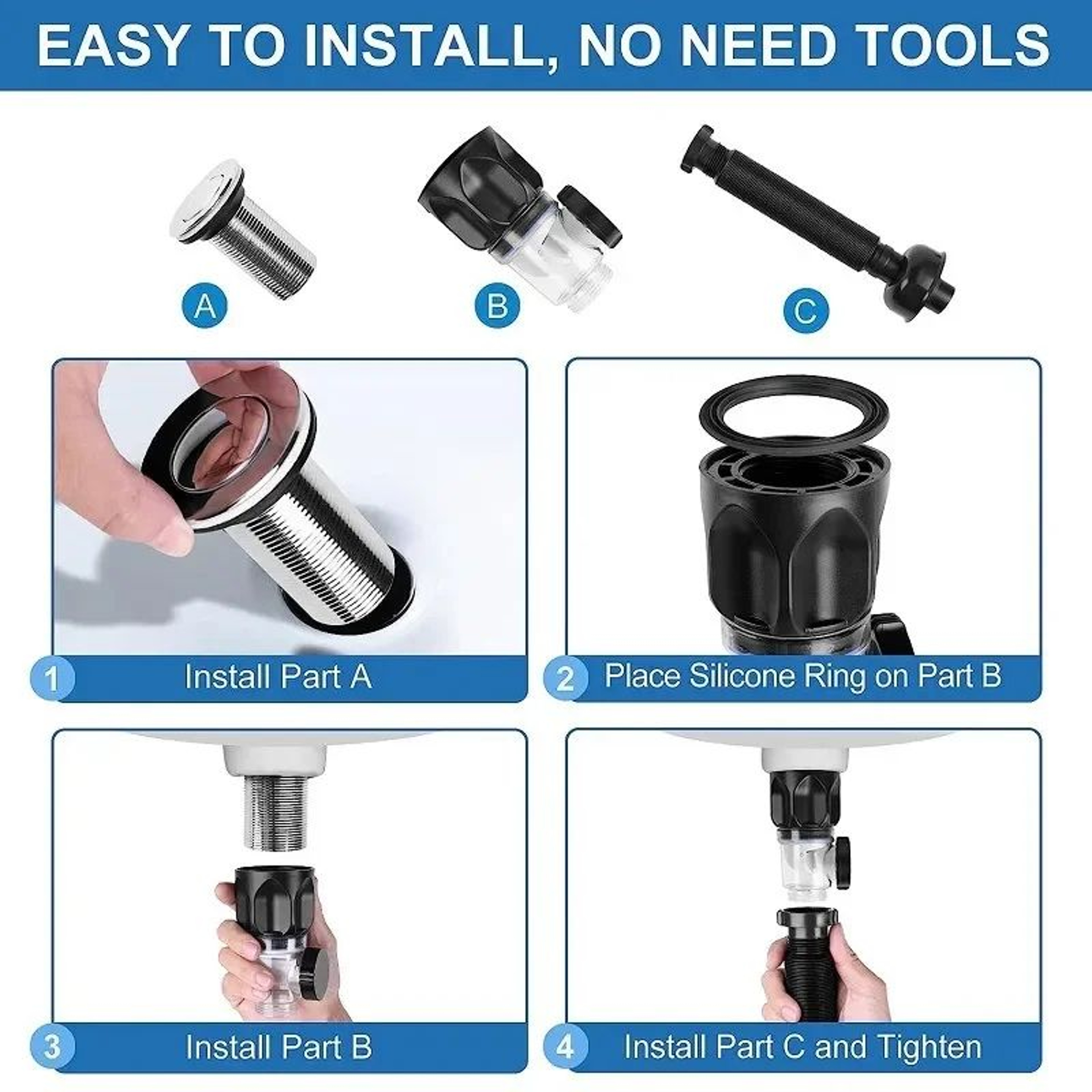 FlipTop AntiOdor Sink Drain With Flexible AntiClog Pipe 3