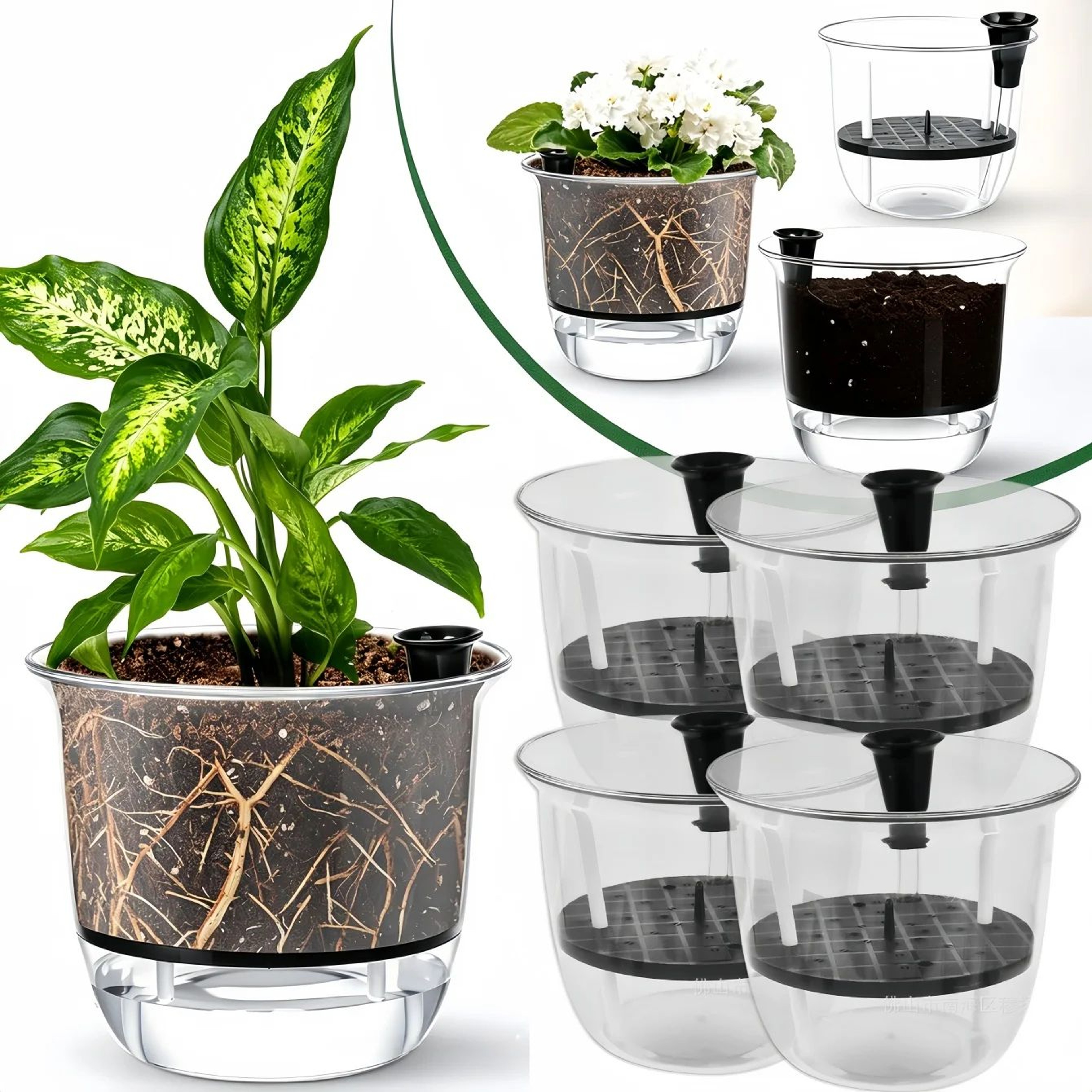 2PCS Clear SelfWatering Pots With Deep Reservoir For Indoor Plants 1