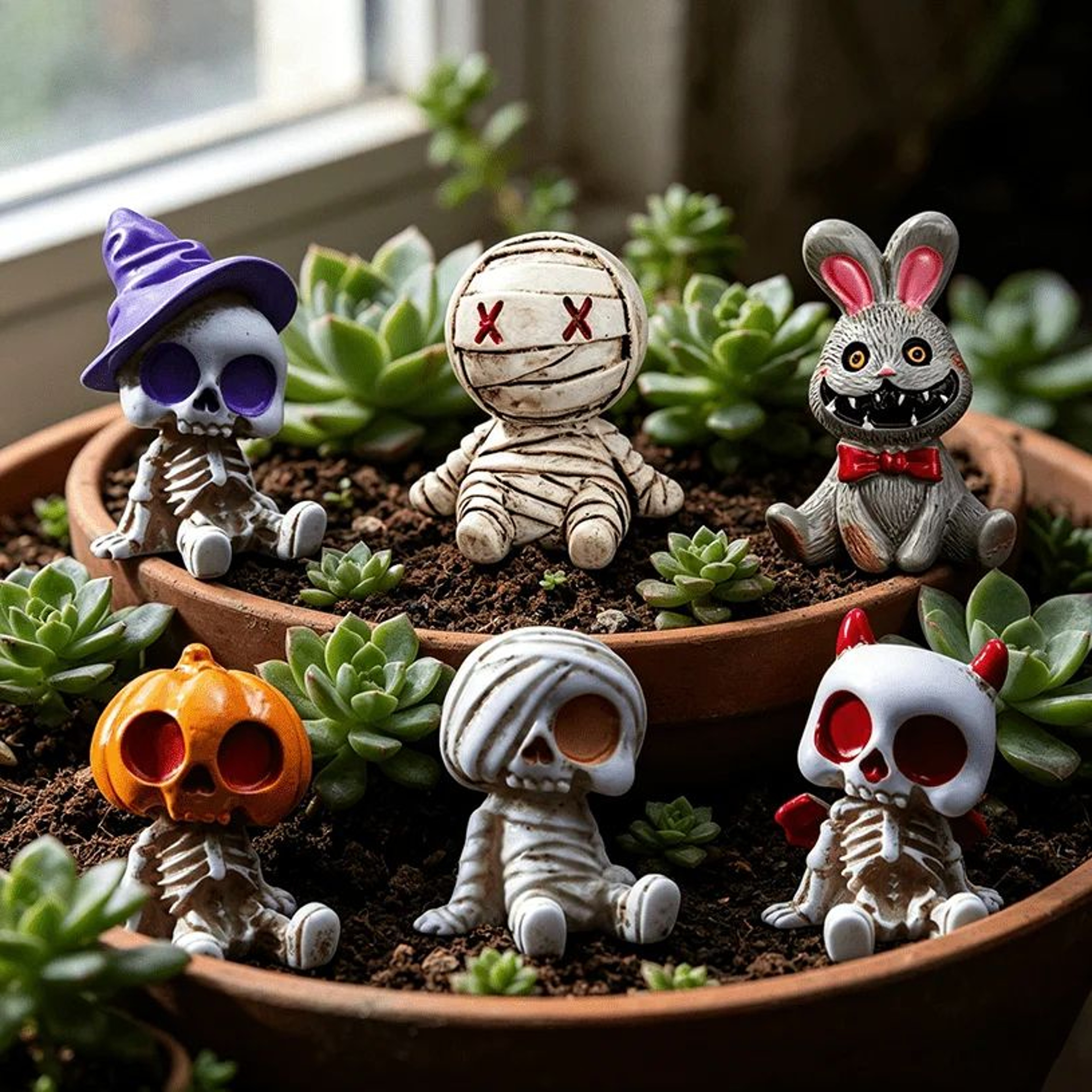 6Pcs Halloween Skeleton And Mummy Mini Figurines For Spooky DIY Decor 1