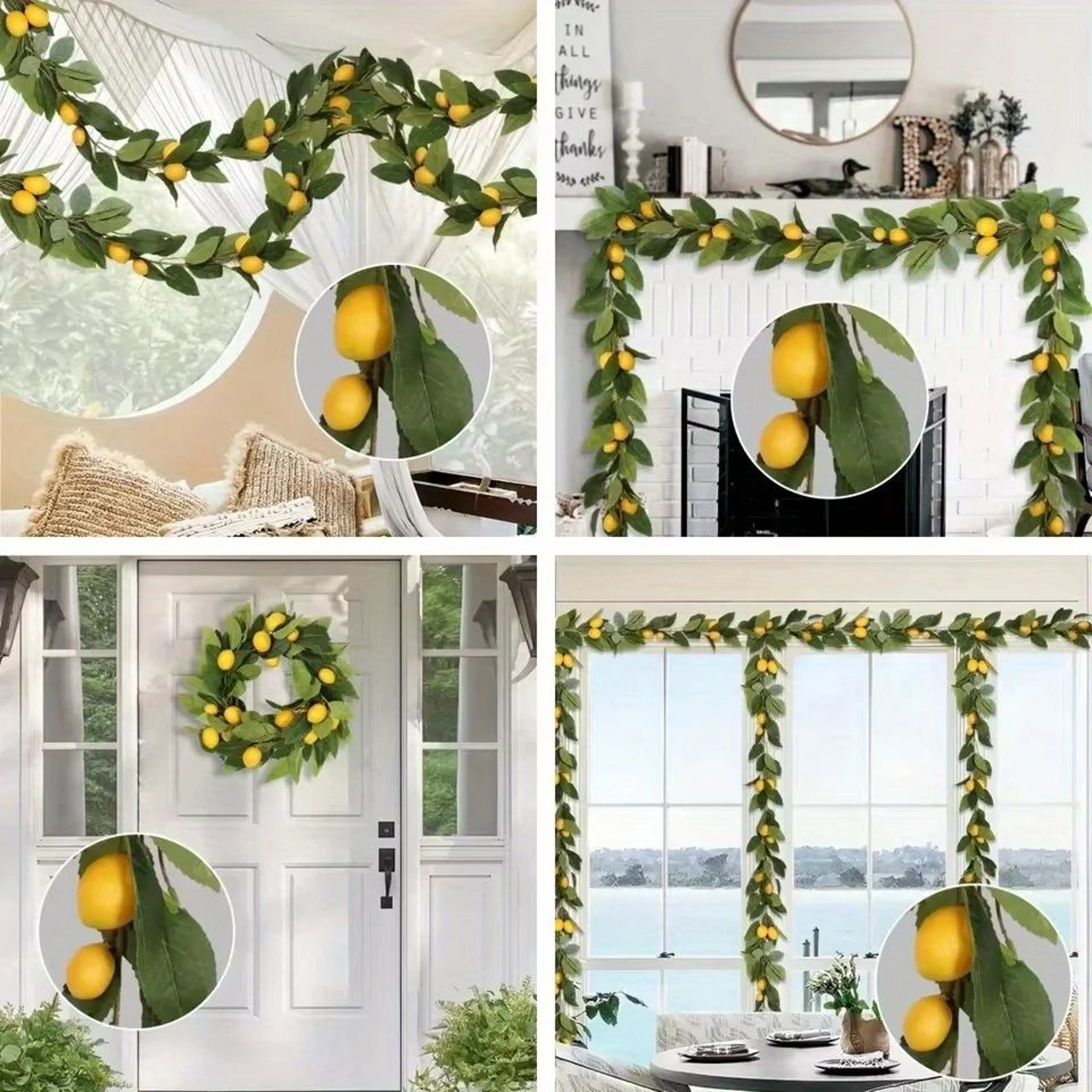 Artificial Lemon Wreath With Greenery For Front Door And Seasonal Home Decor 4