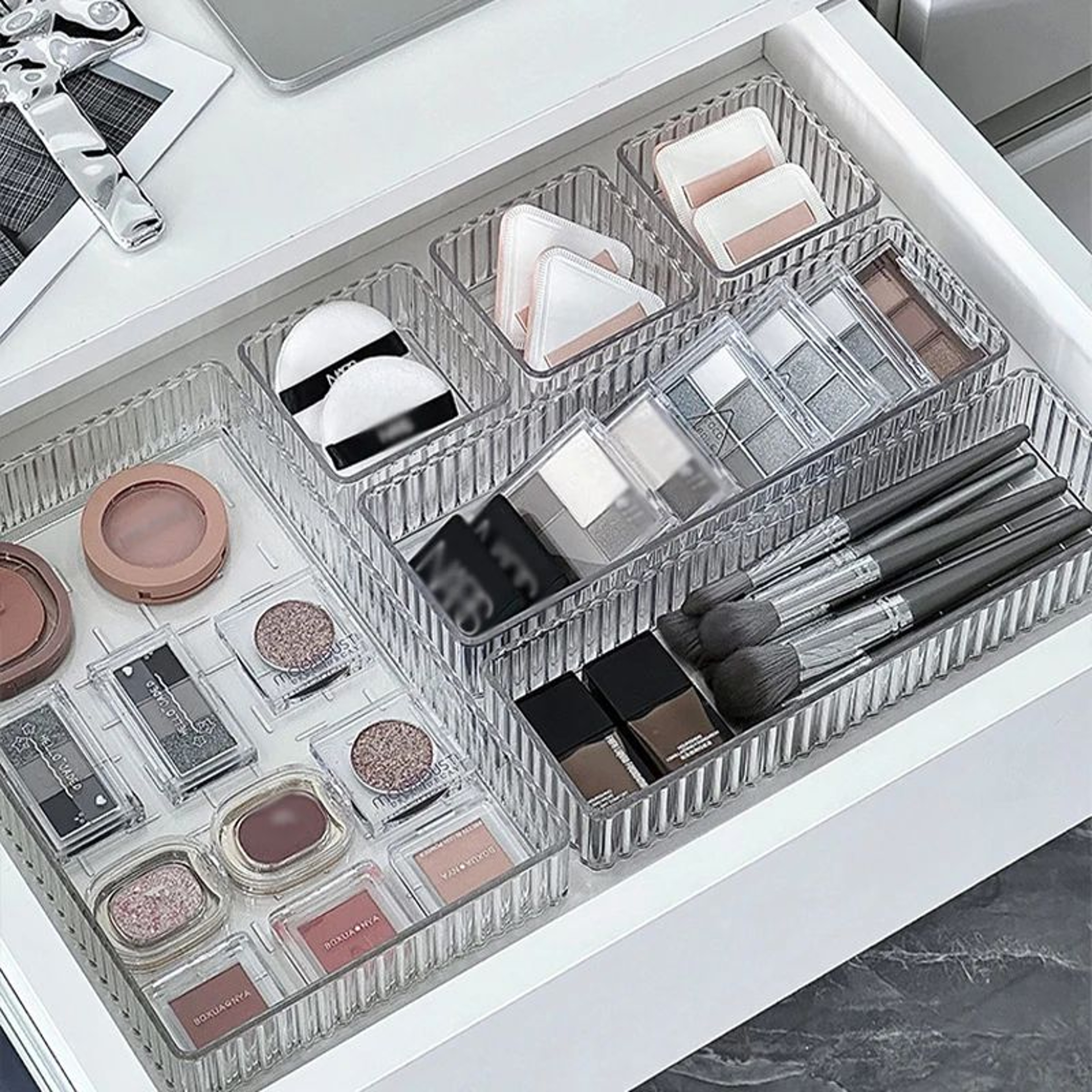Clear Stackable Drawer Organizer Trays For Makeup Vanity And Home Storage 0