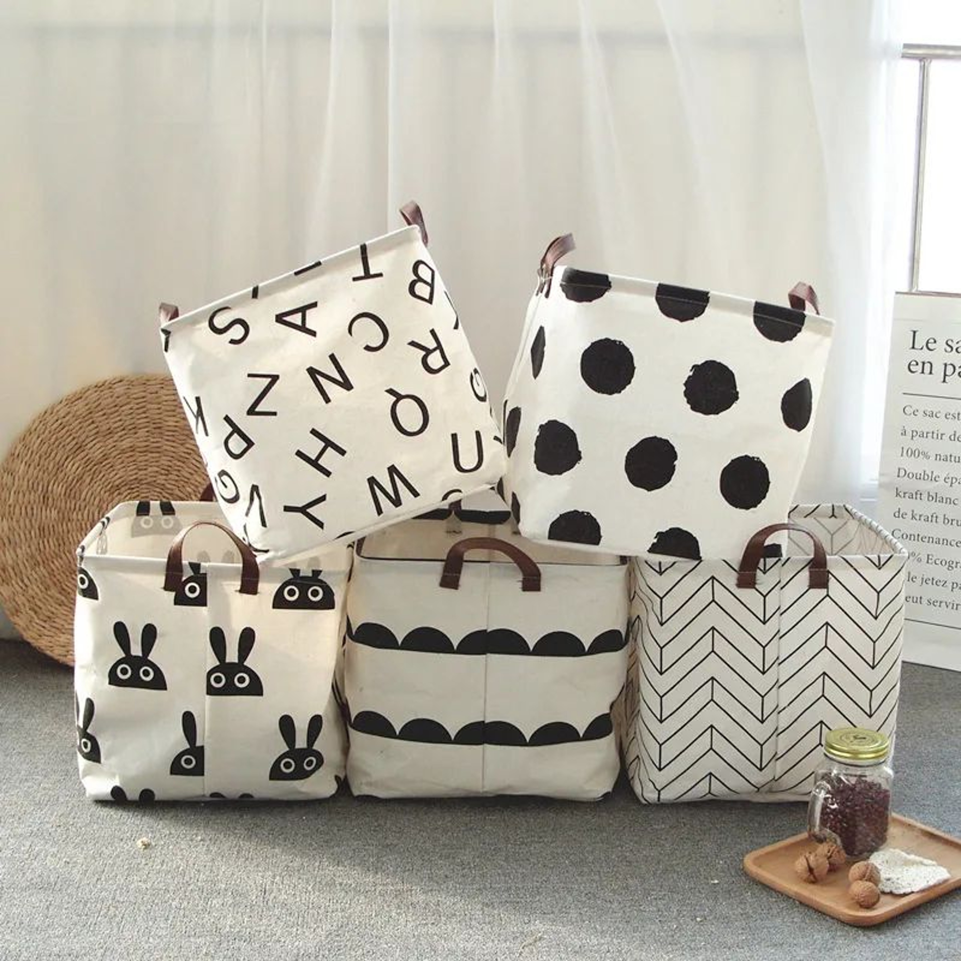 Foldable Cotton Linen Laundry Basket With Handles For Clothes And Home Storage 0