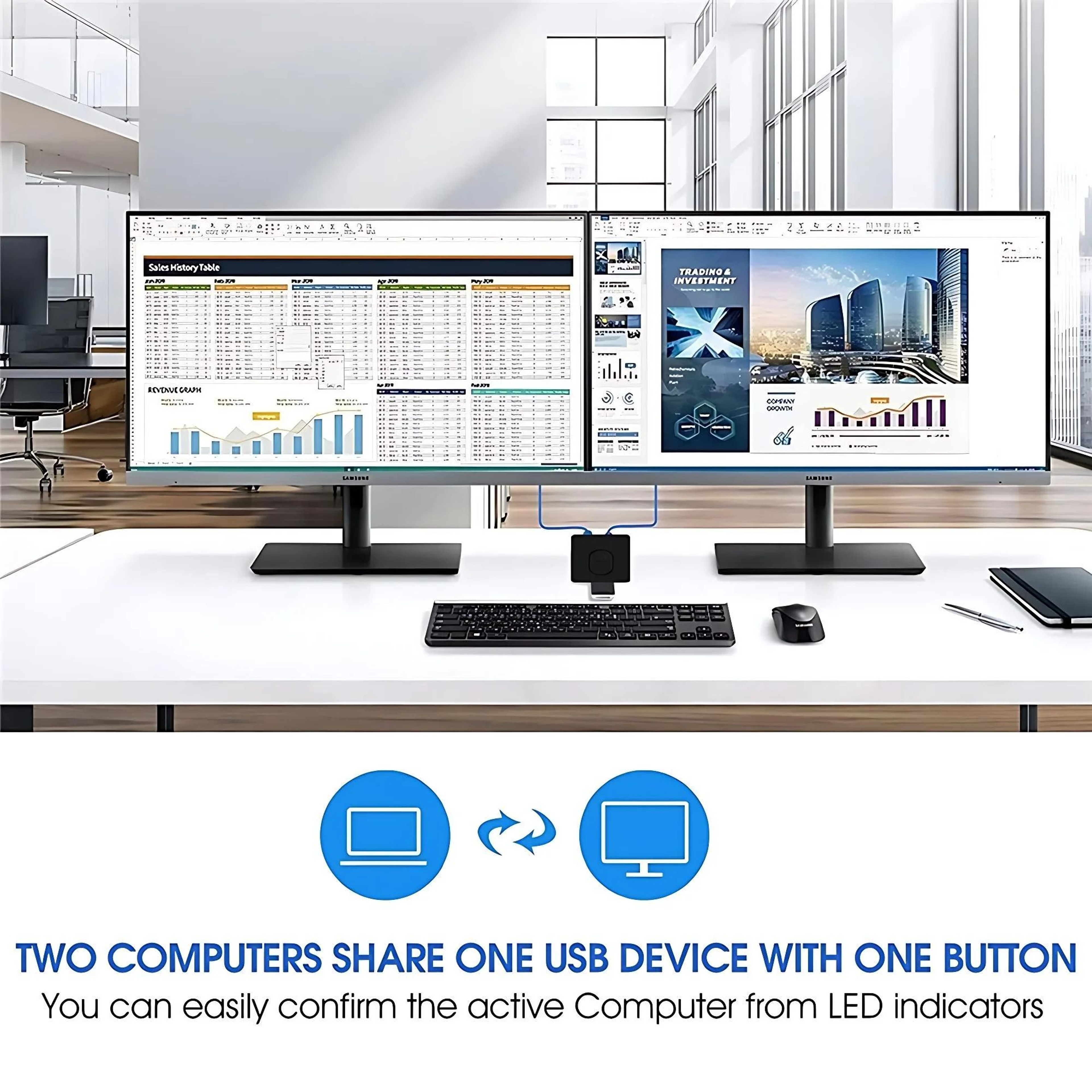 USB 30 Bidirectional KVM Switch For 2 Computers And Shared USB Devices 5