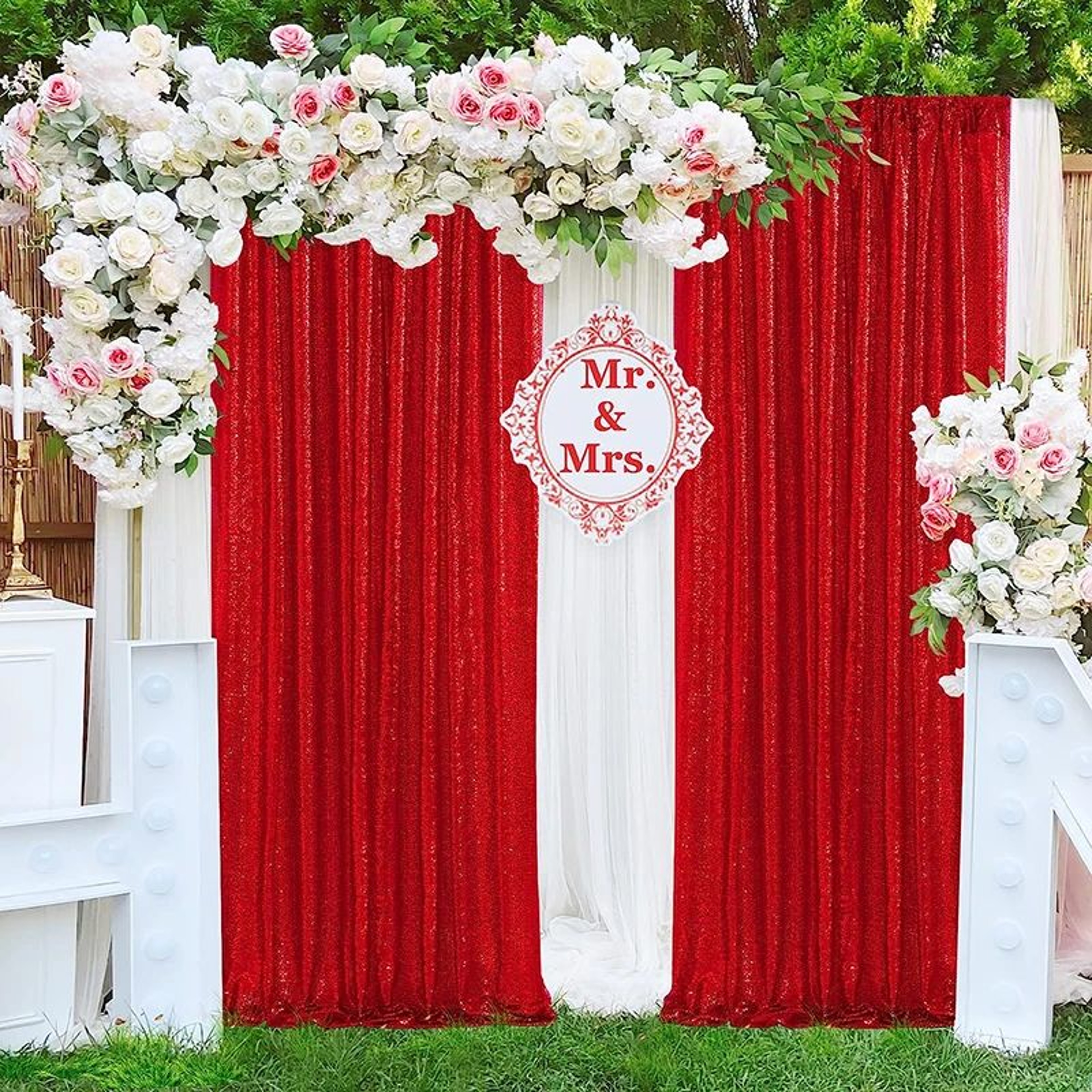 Red Sequin Backdrop Curtain Sparkling Party Photo Background 2