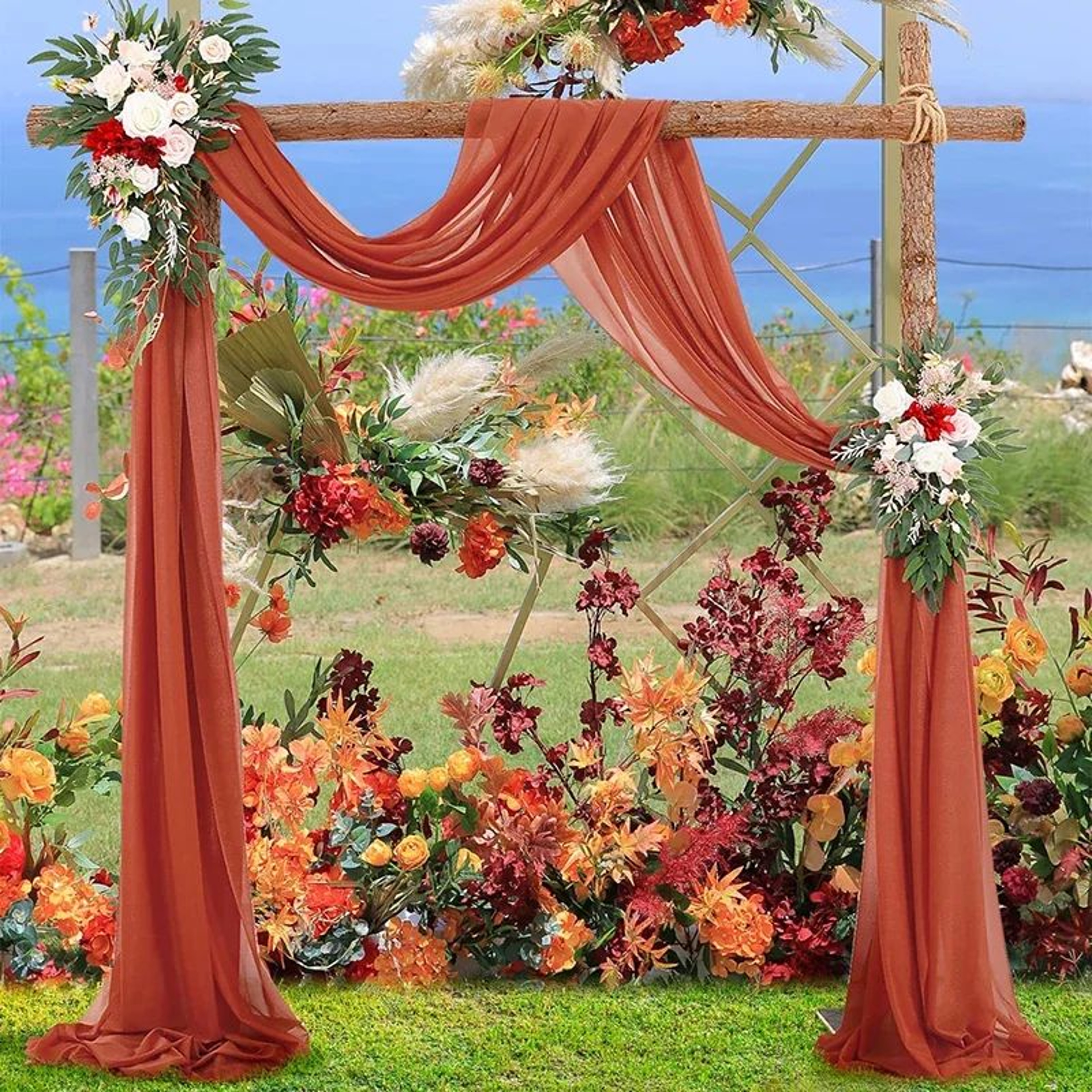 2 Pack Terracotta Wedding Arch Drapes Sheer Chiffon Backdrop Curtains 1