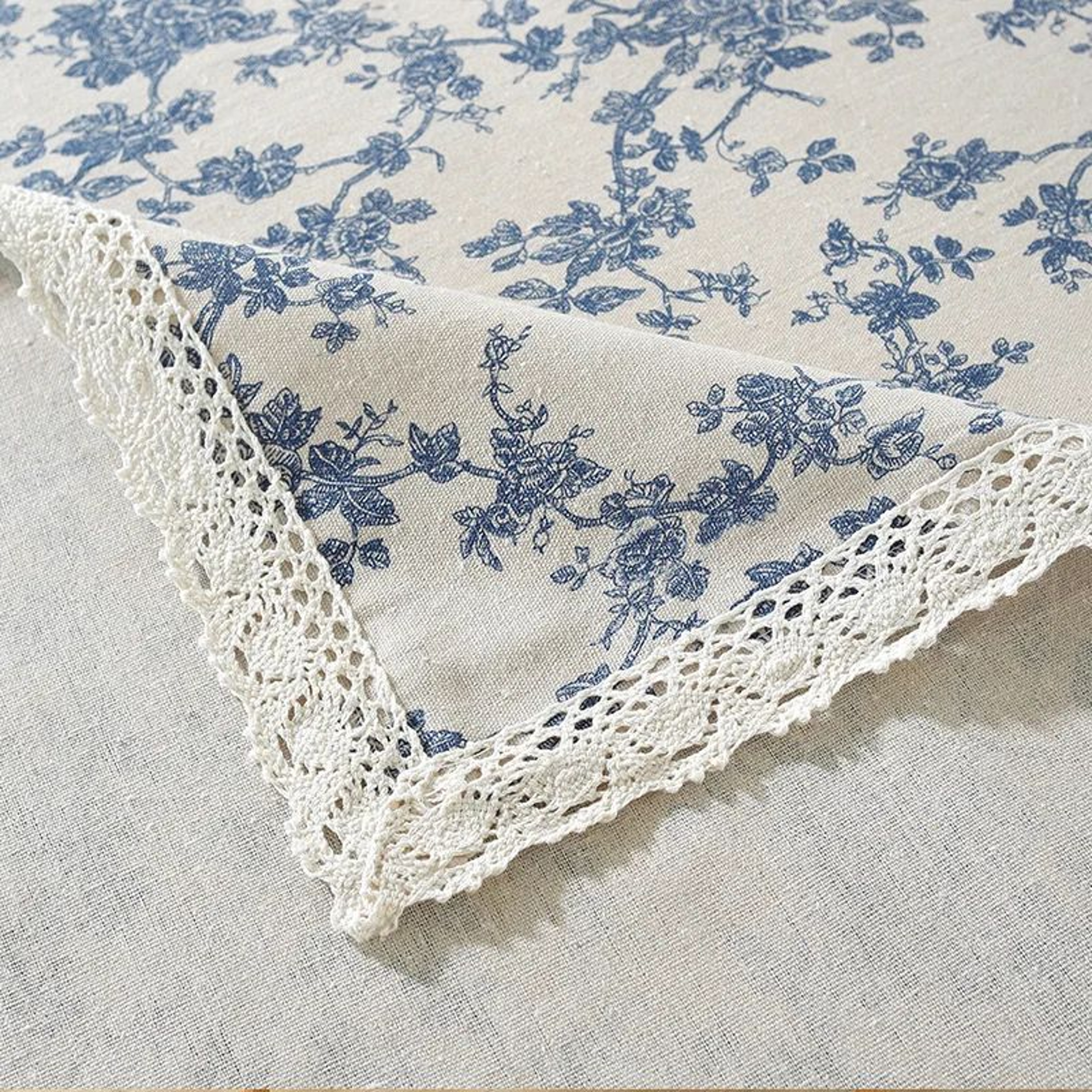 Vintage Blue Pattern Cotton Linen Rectangle Tablecloth Washable Dining Table Cover 5