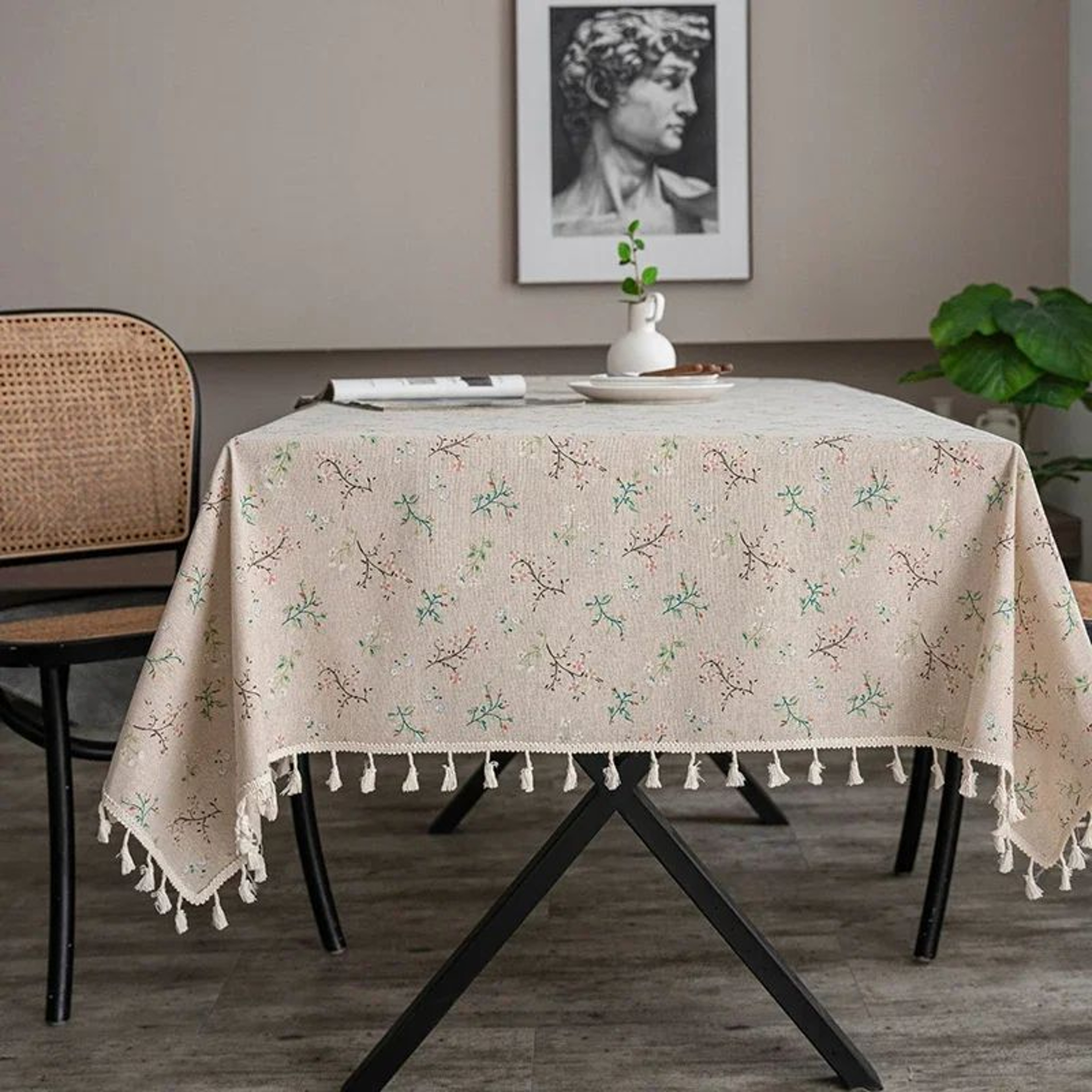 Vintage Blue Pattern Cotton Linen Rectangle Tablecloth Washable Dining Table Cover 11