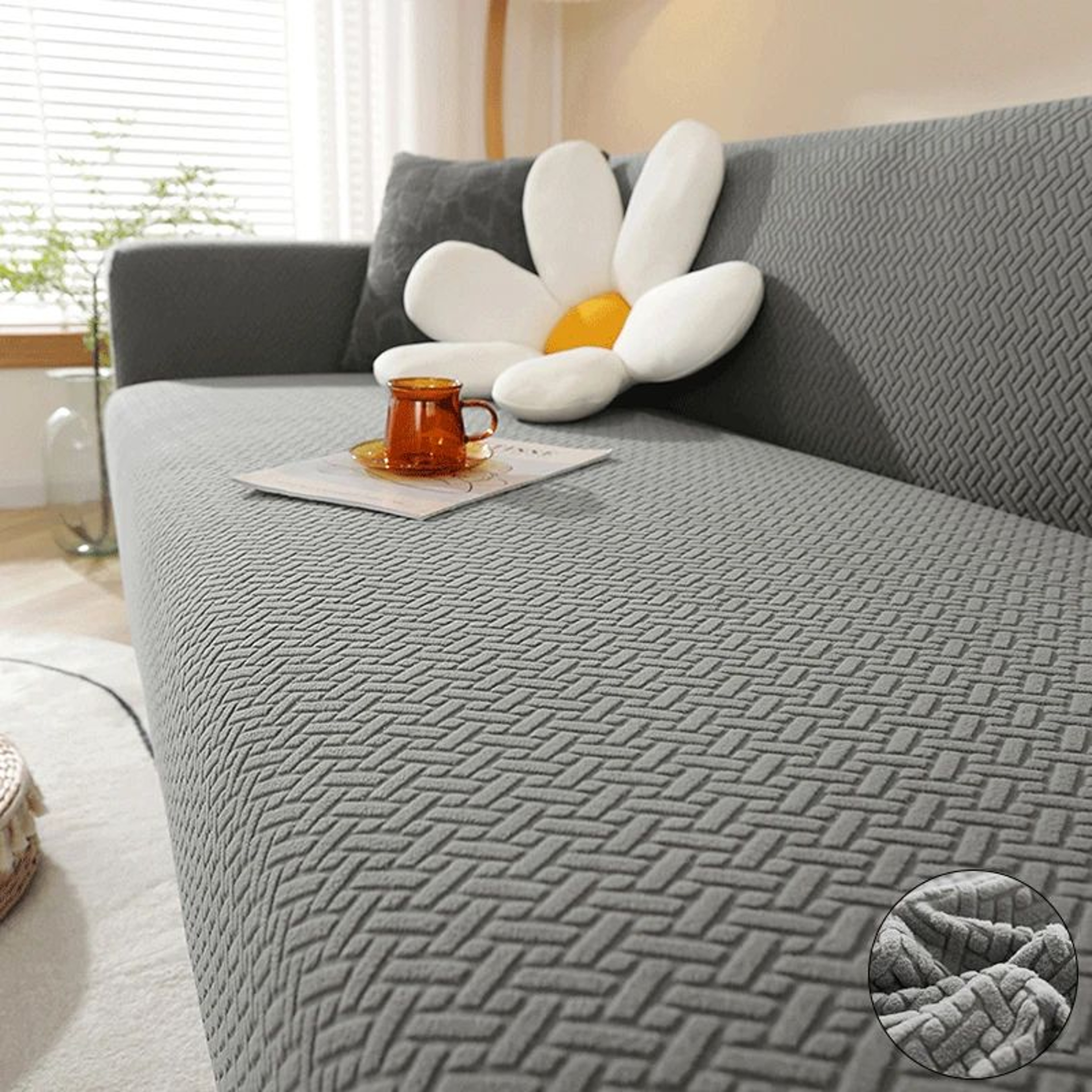 Jacquard Stretch Polar Fleece Sofa Cover For 1 To 4 Seater And L Shaped Sofas 14