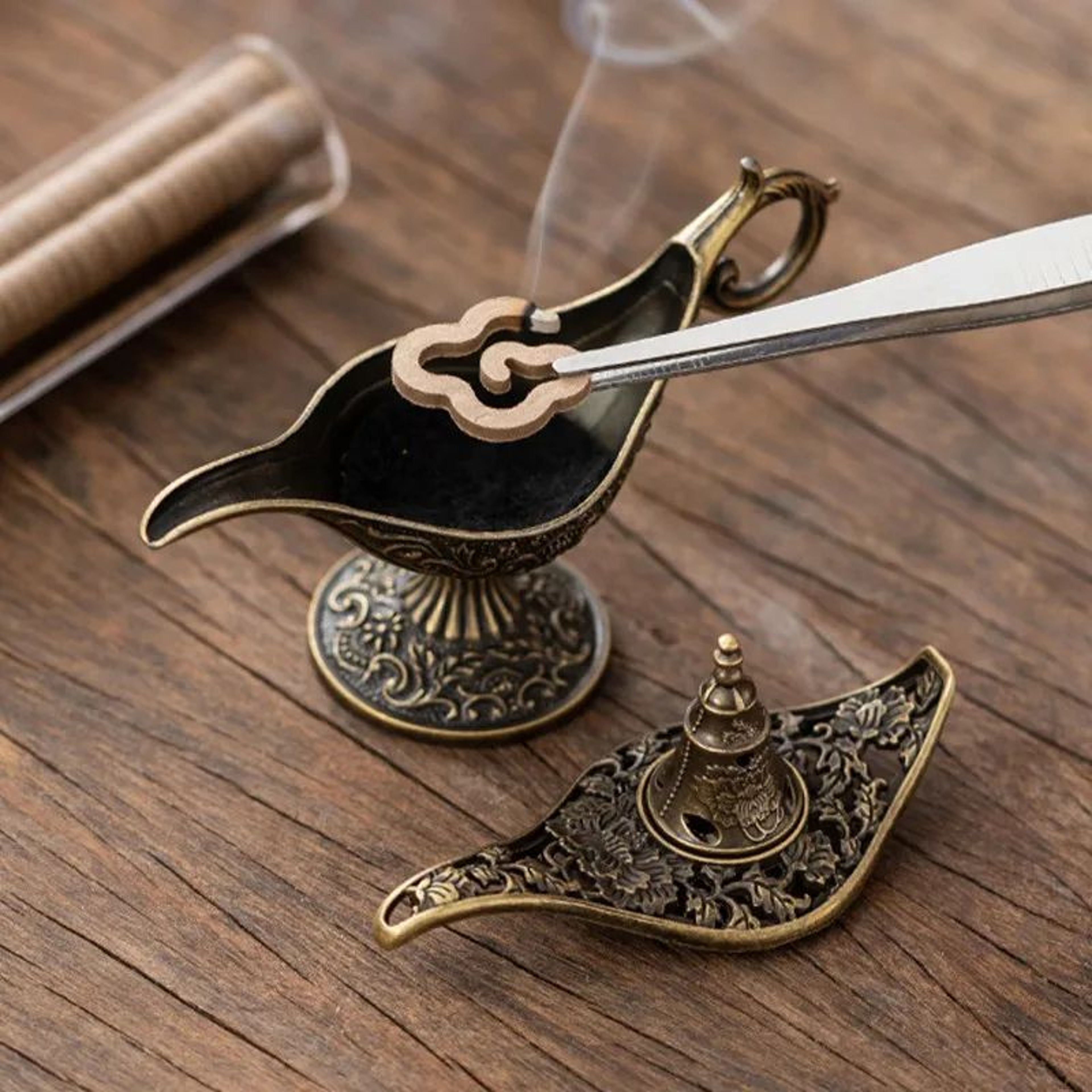 Antique Aladdin Lamp Incense Burner Metal Aroma Holder For Home Decor 3