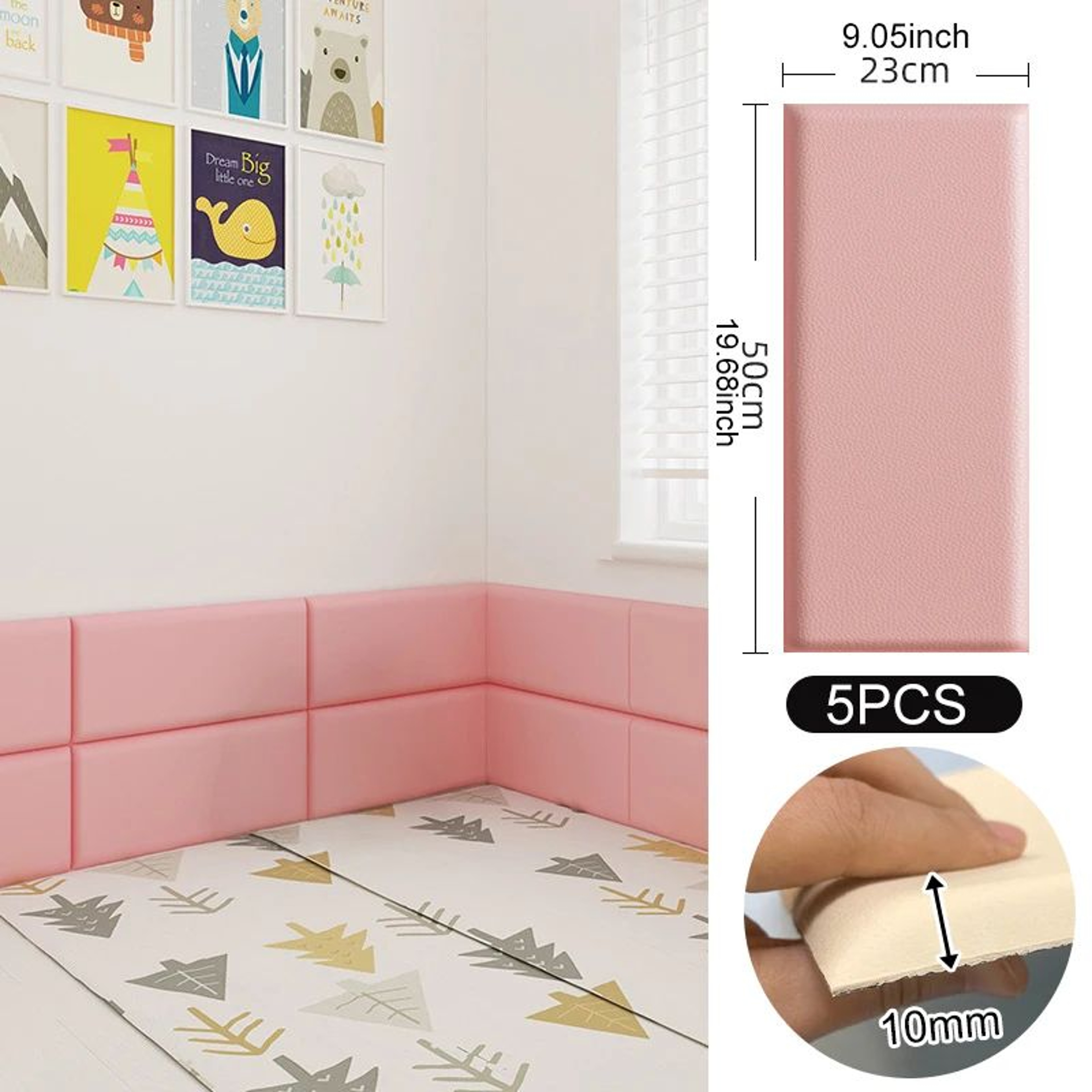 3D Soft Self Adhesive Leather Wall Panel 5PCS For Headboard And Kids Room 10