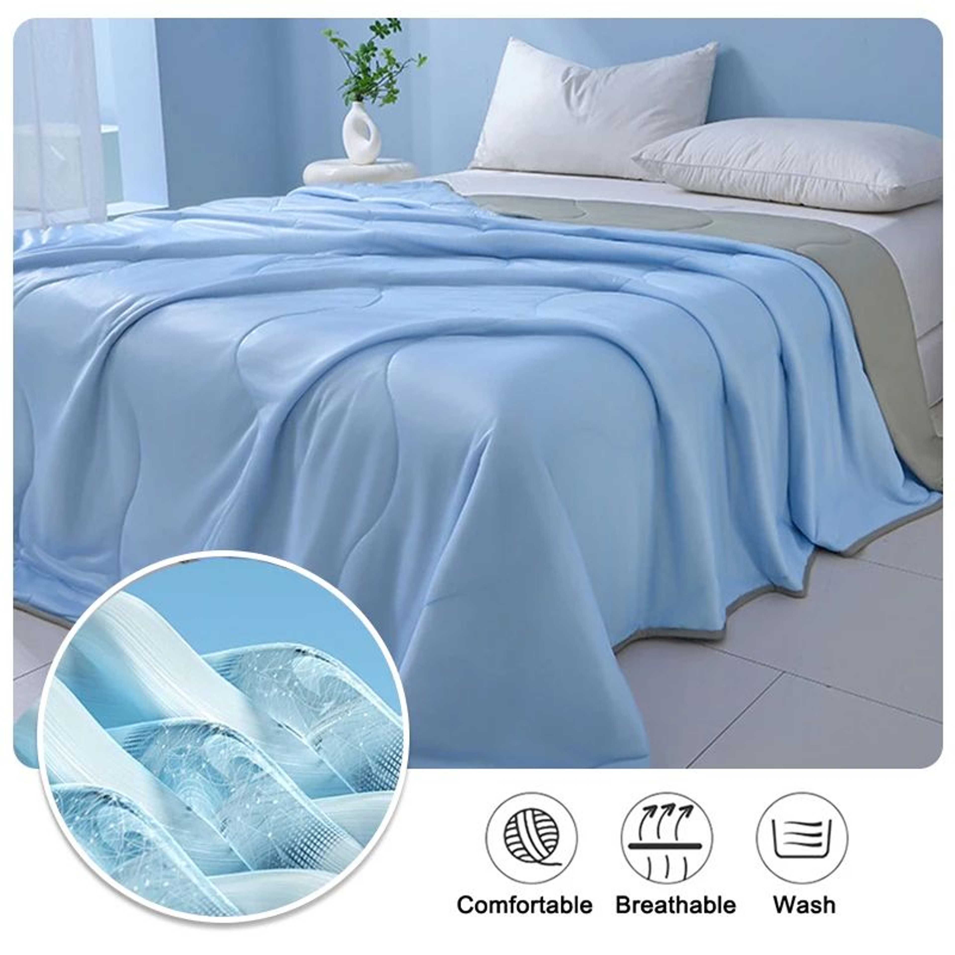 Ice Silk Cooling Blanket Lightweight Breathable Summer Comforter 2