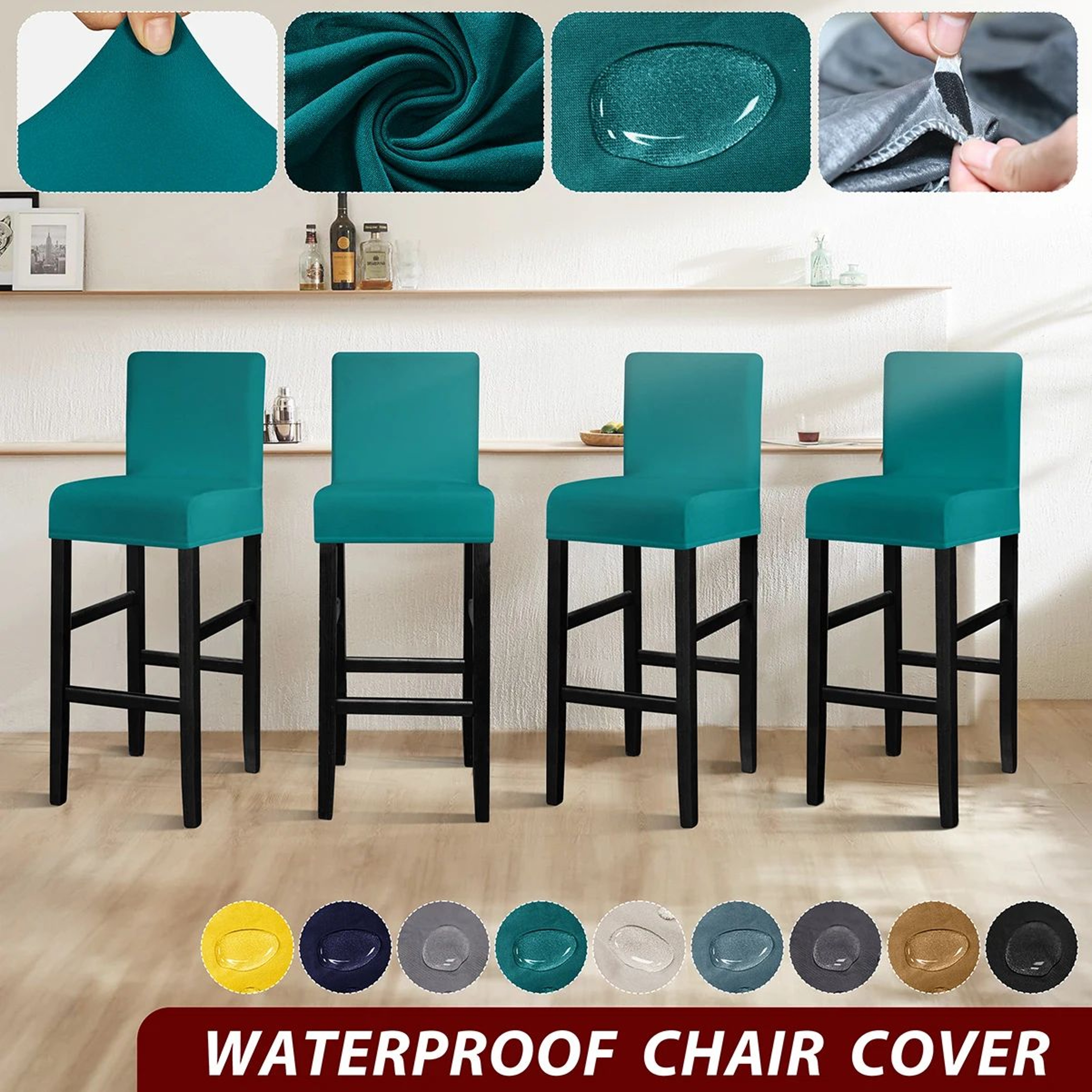 Waterproof Stretch Short Back Chair Cover For Dining And Bar Stools 0
