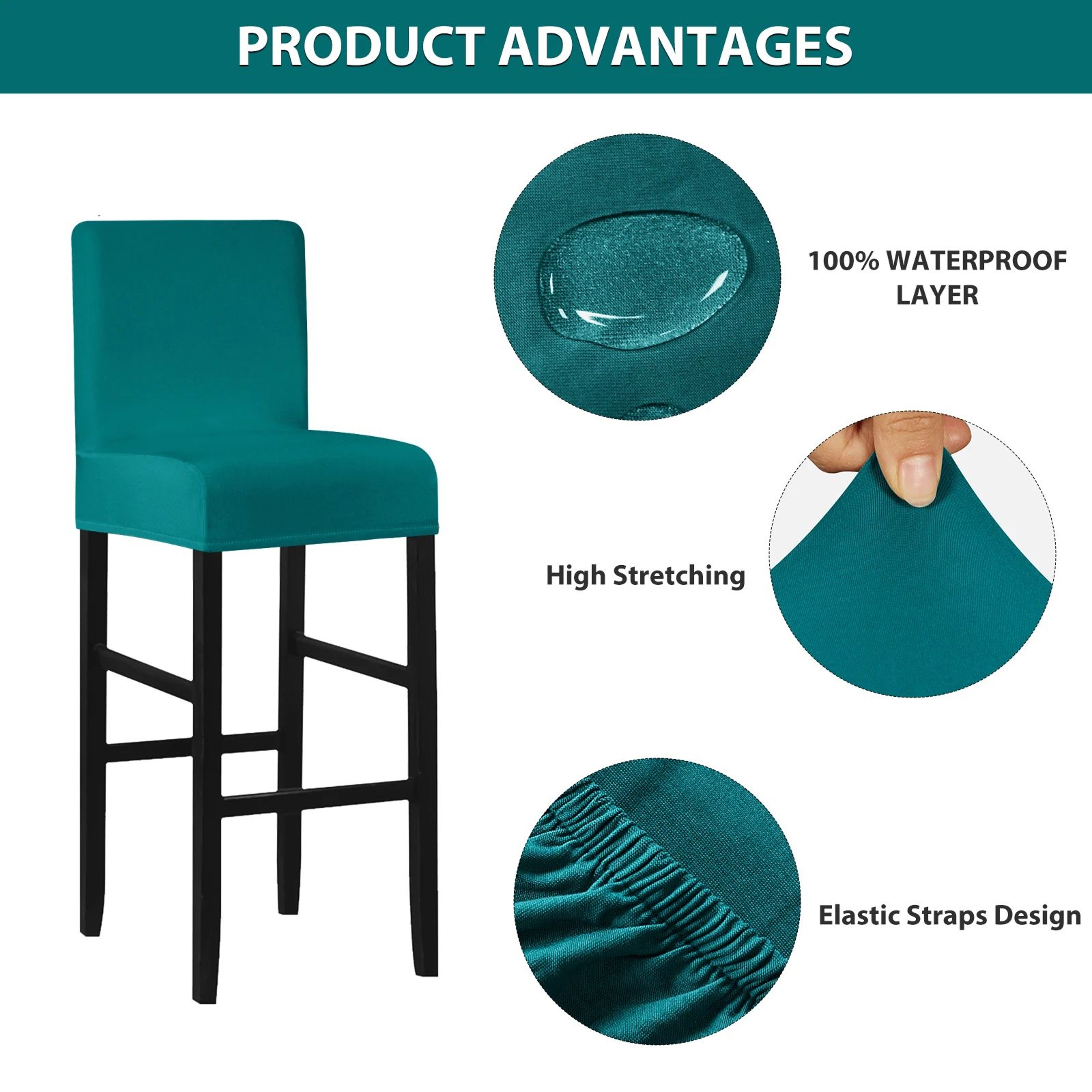 Waterproof Stretch Short Back Chair Cover For Dining And Bar Stools 5