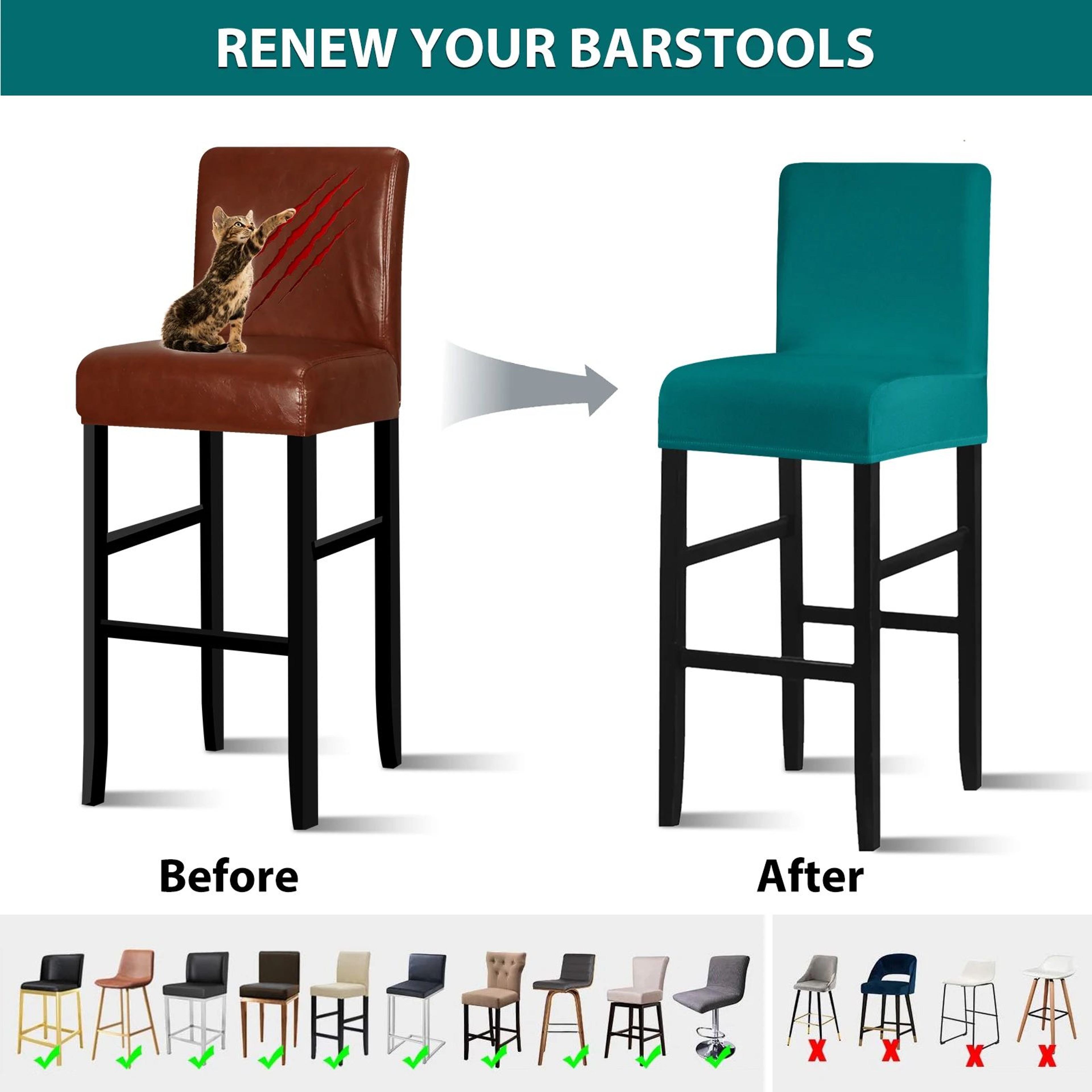 Waterproof Stretch Short Back Chair Cover For Dining And Bar Stools 4