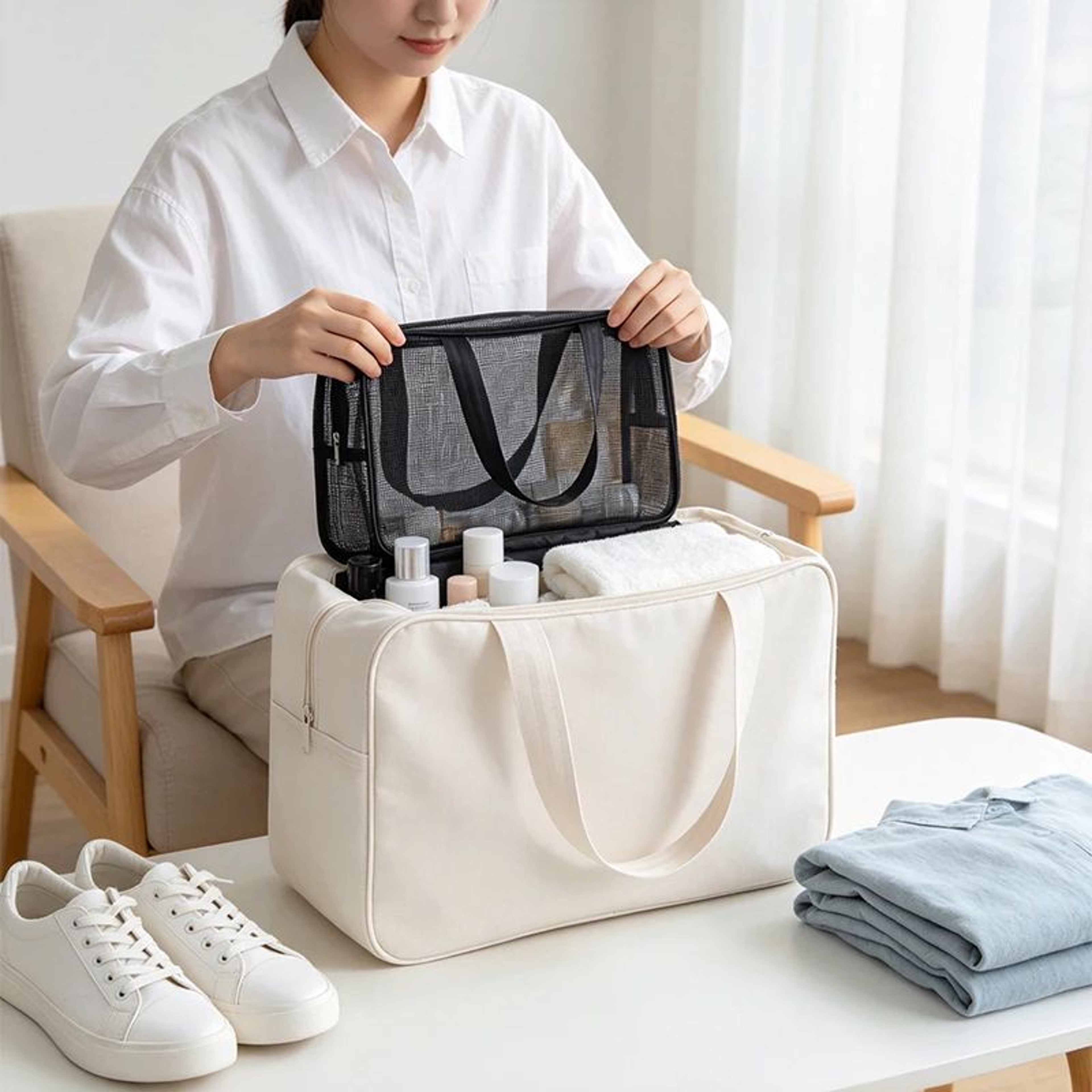 Large Capacity Mesh Shower Caddy Tote Bag Quick Dry Toiletry Organizer 3