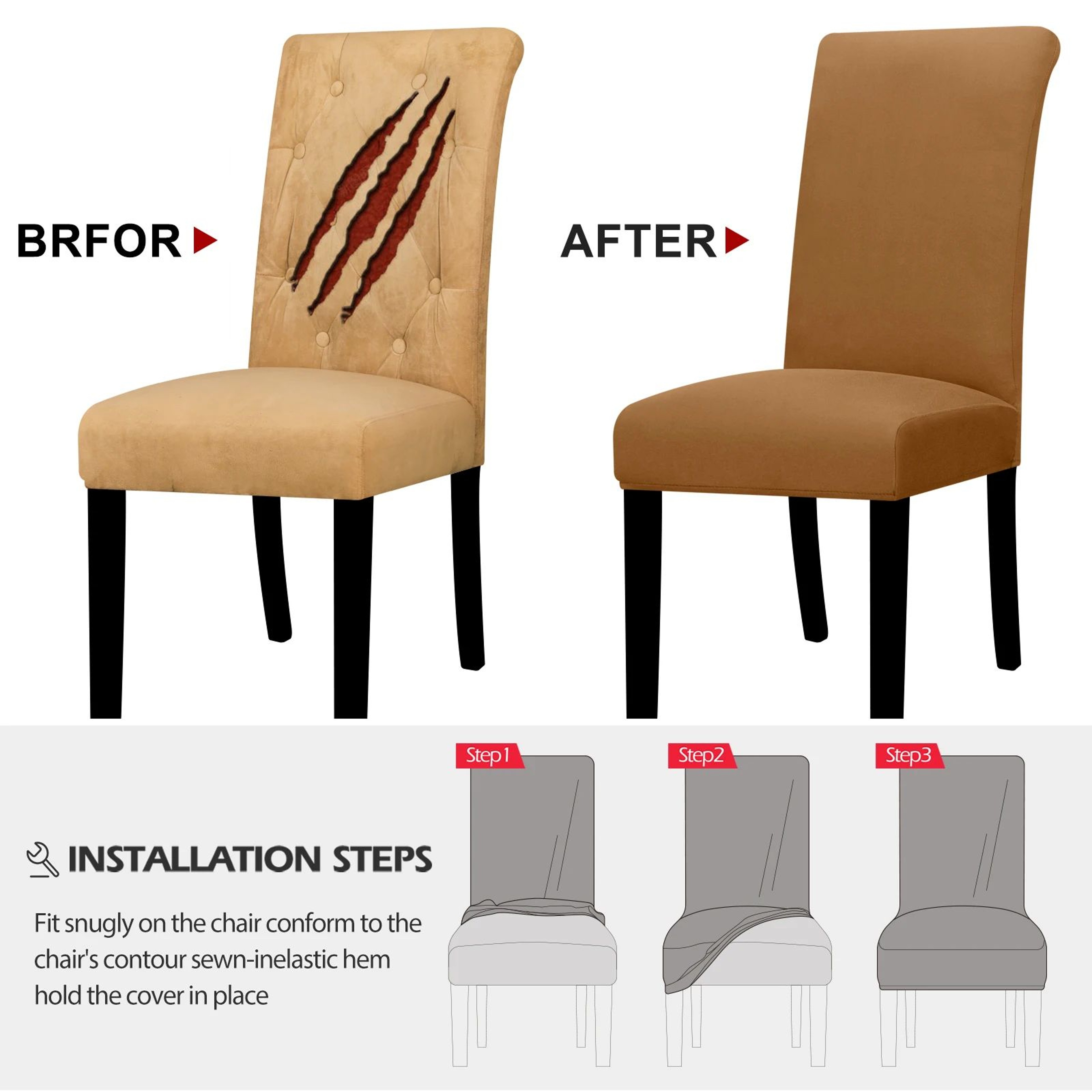 Solid Color Stretch Dining Chair Cover Washable Furniture Protector 4