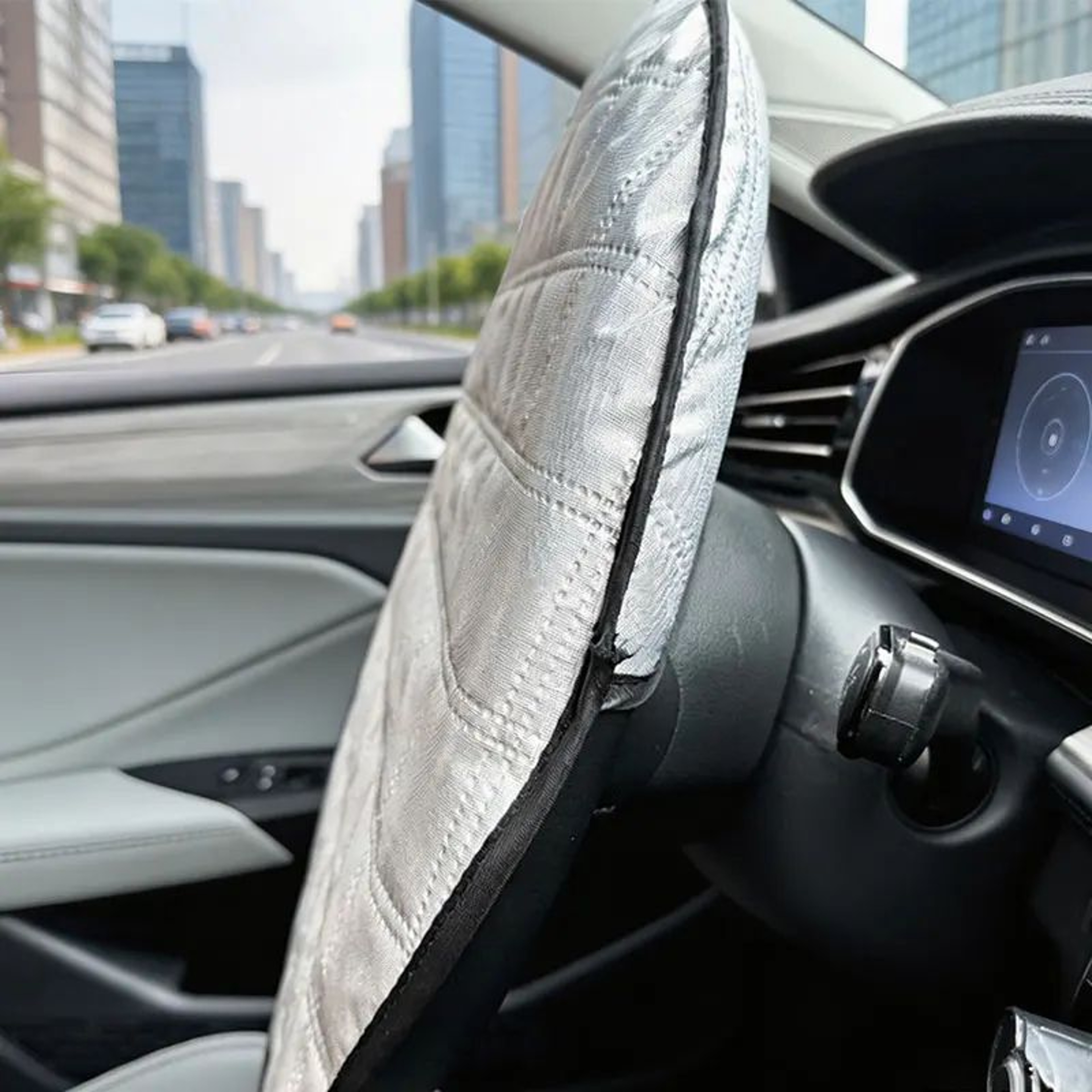 Universal Reflective Steering Wheel Sunshade Cover Foldable Heat And UV Protector 3