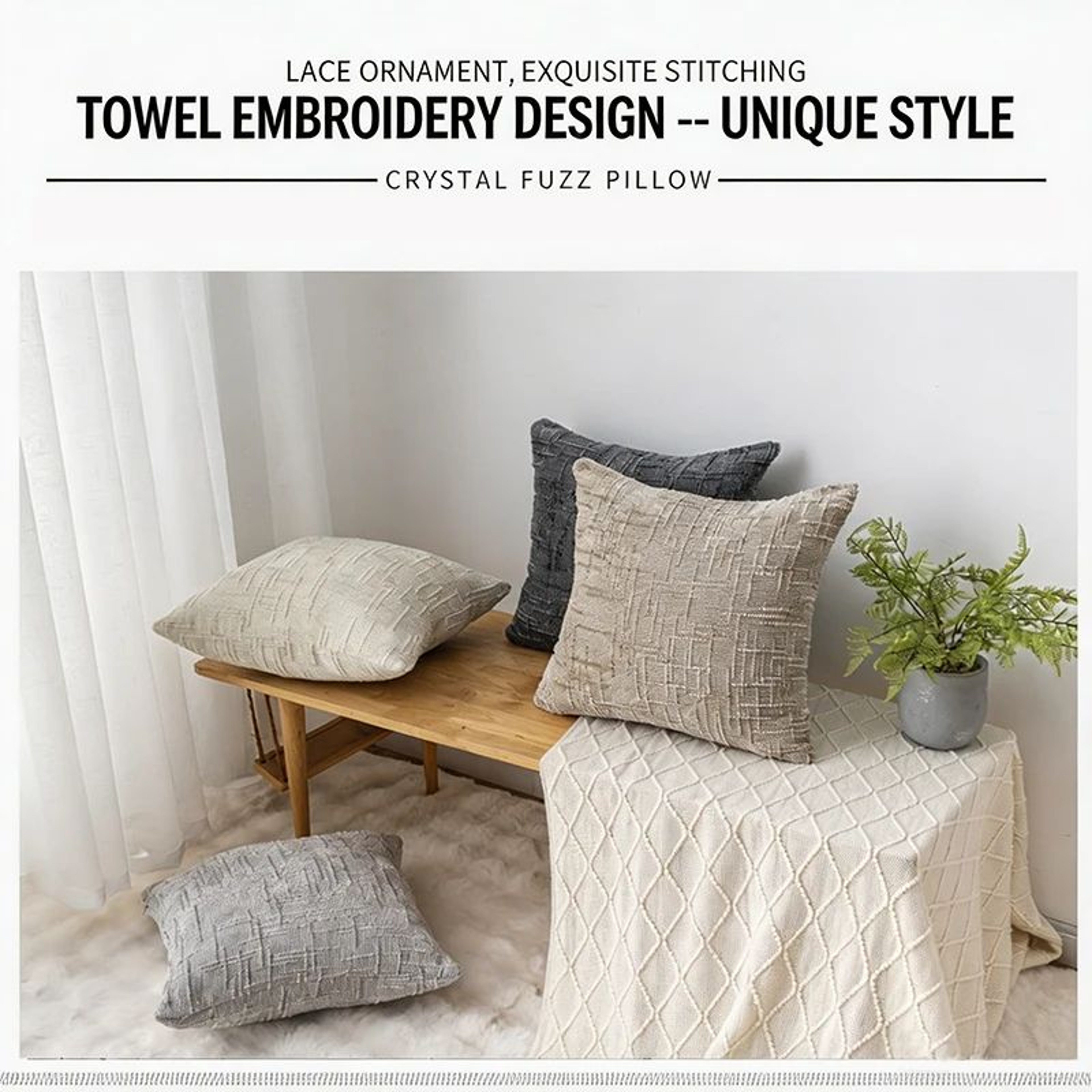 Textured Chenille Plaid Throw Pillow Cover For Sofa Bed And Living Room Decor 3